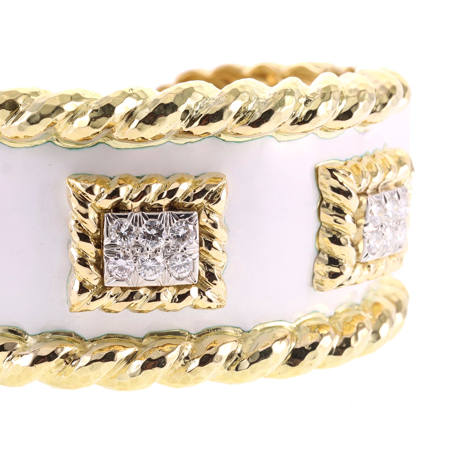 David Webb Diamond Enamel Gold Platinum Cuff Bracelet