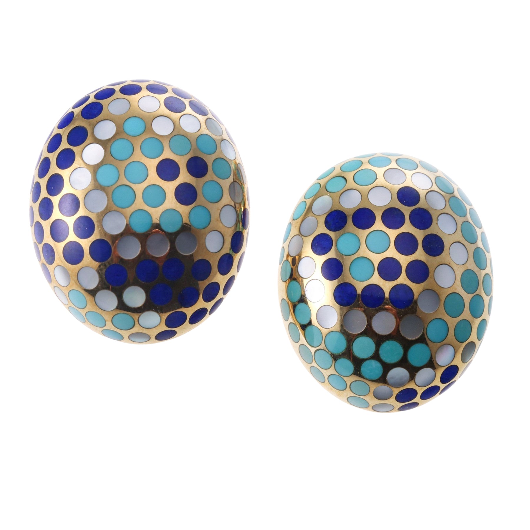 Angela Cummings Inlay Lapis Turquoise Mother of Pearl Gold Earrings
