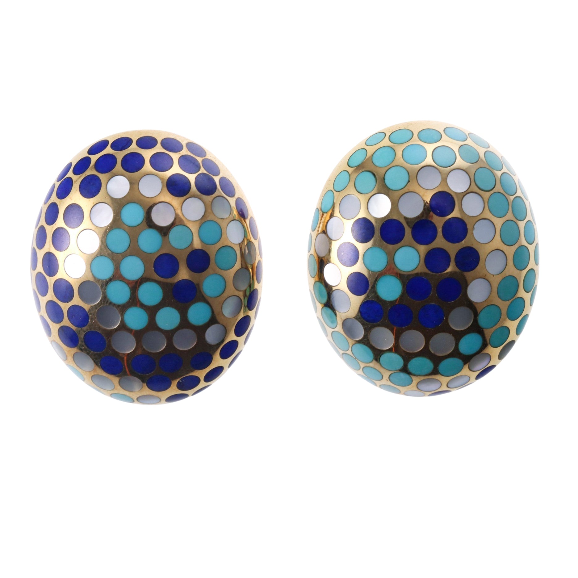 Angela Cummings Inlay Lapis Turquoise Mother of Pearl Gold Earrings