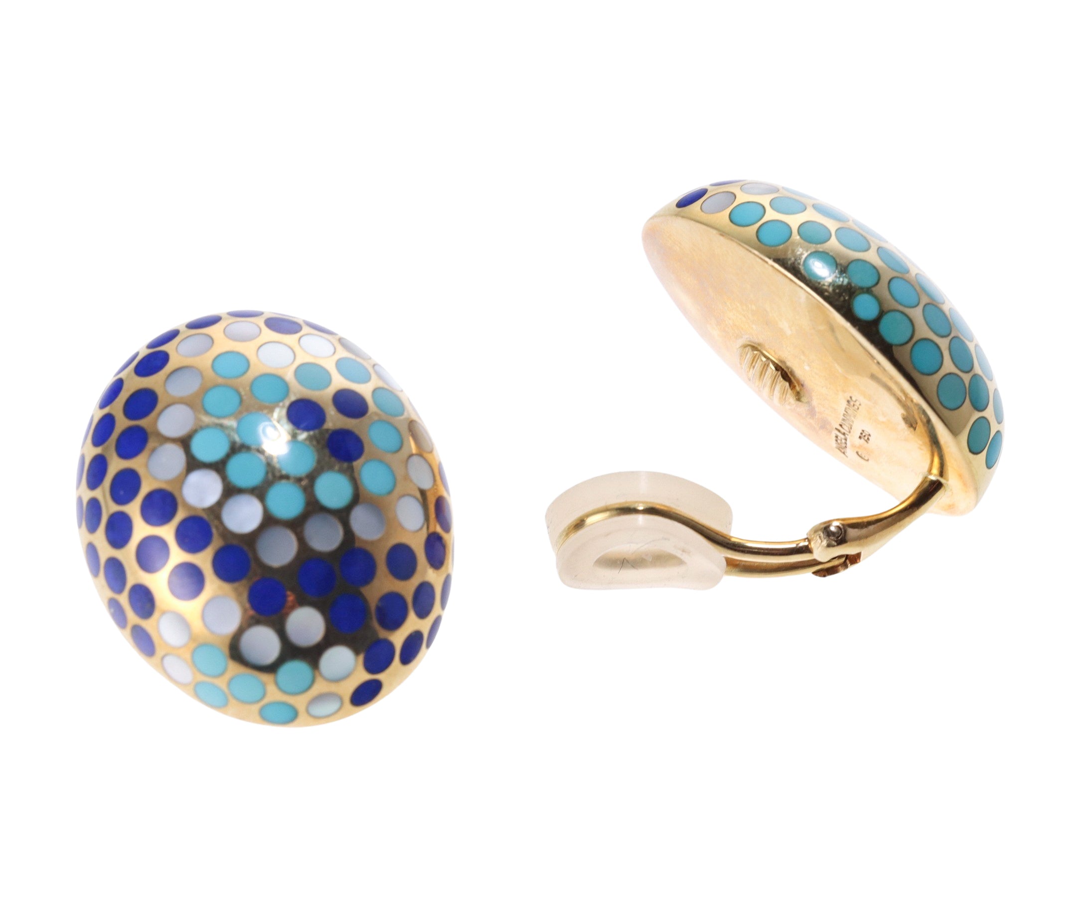 Angela Cummings Inlay Lapis Turquoise Mother of Pearl Gold Earrings