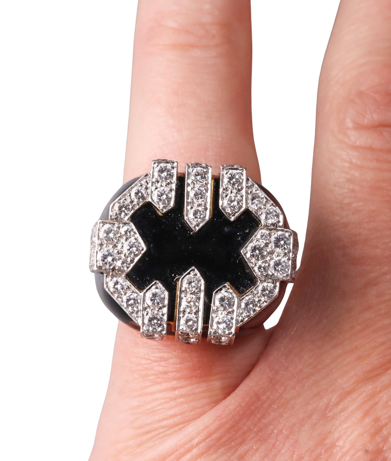 David Webb Diamond Enamel Gold Platinum Grill Ring