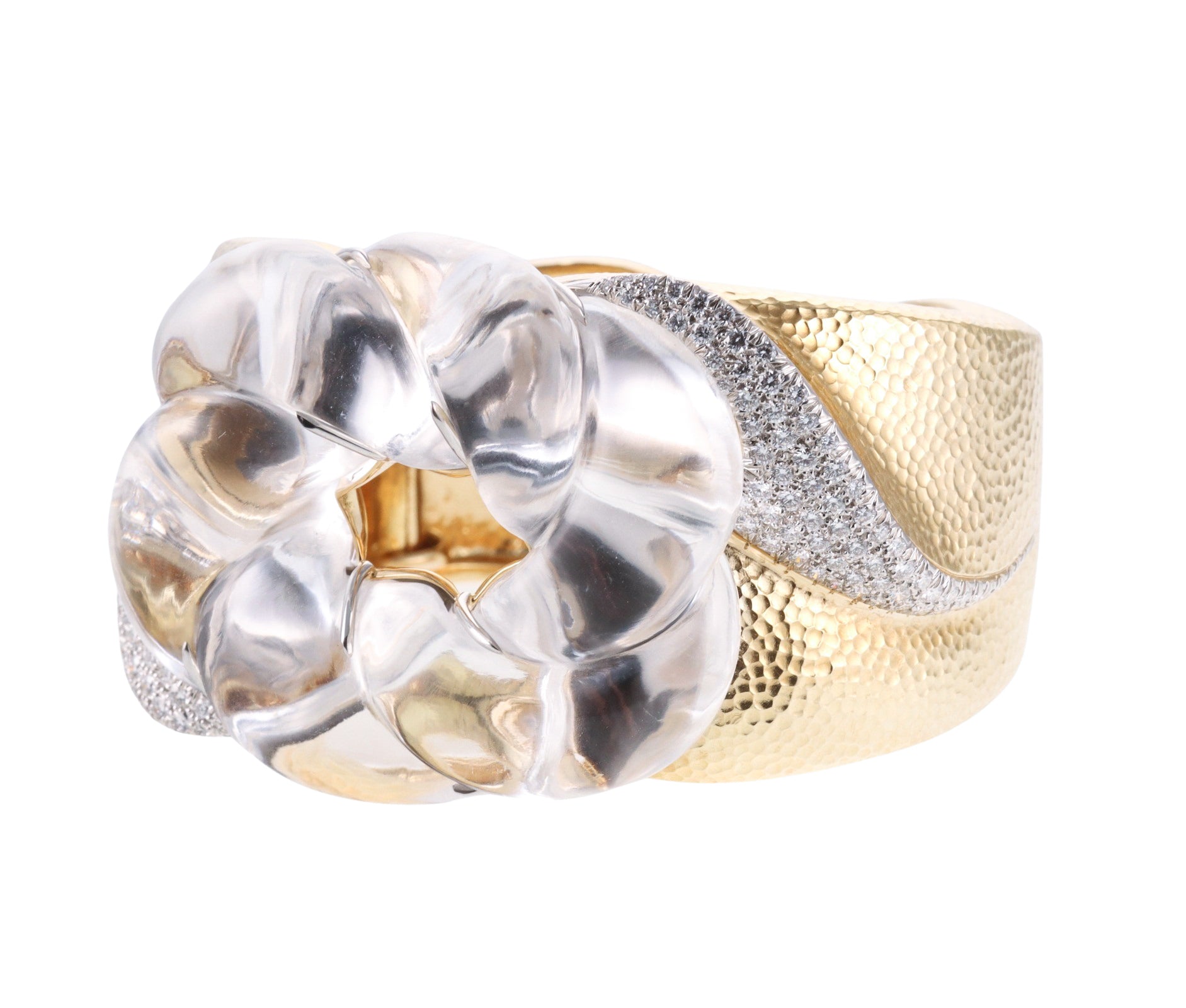 David Webb Carved Crystal Diamond Gold Platinum Cuff Bracelet