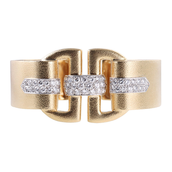 David Webb Diamond Gold Platinum Cuff Bracelet