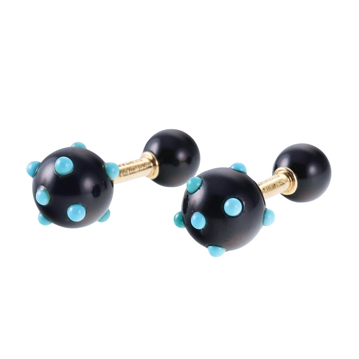 Tiffany & Co Schlumberger Onyx Turquoise Gold Dumbbell Cufflinks