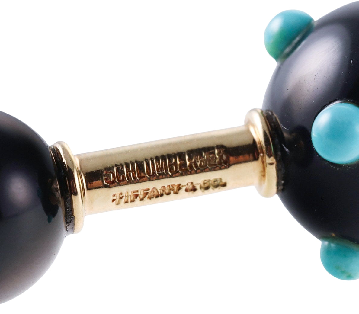 Tiffany & Co Schlumberger Onyx Turquoise Gold Dumbbell Cufflinks
