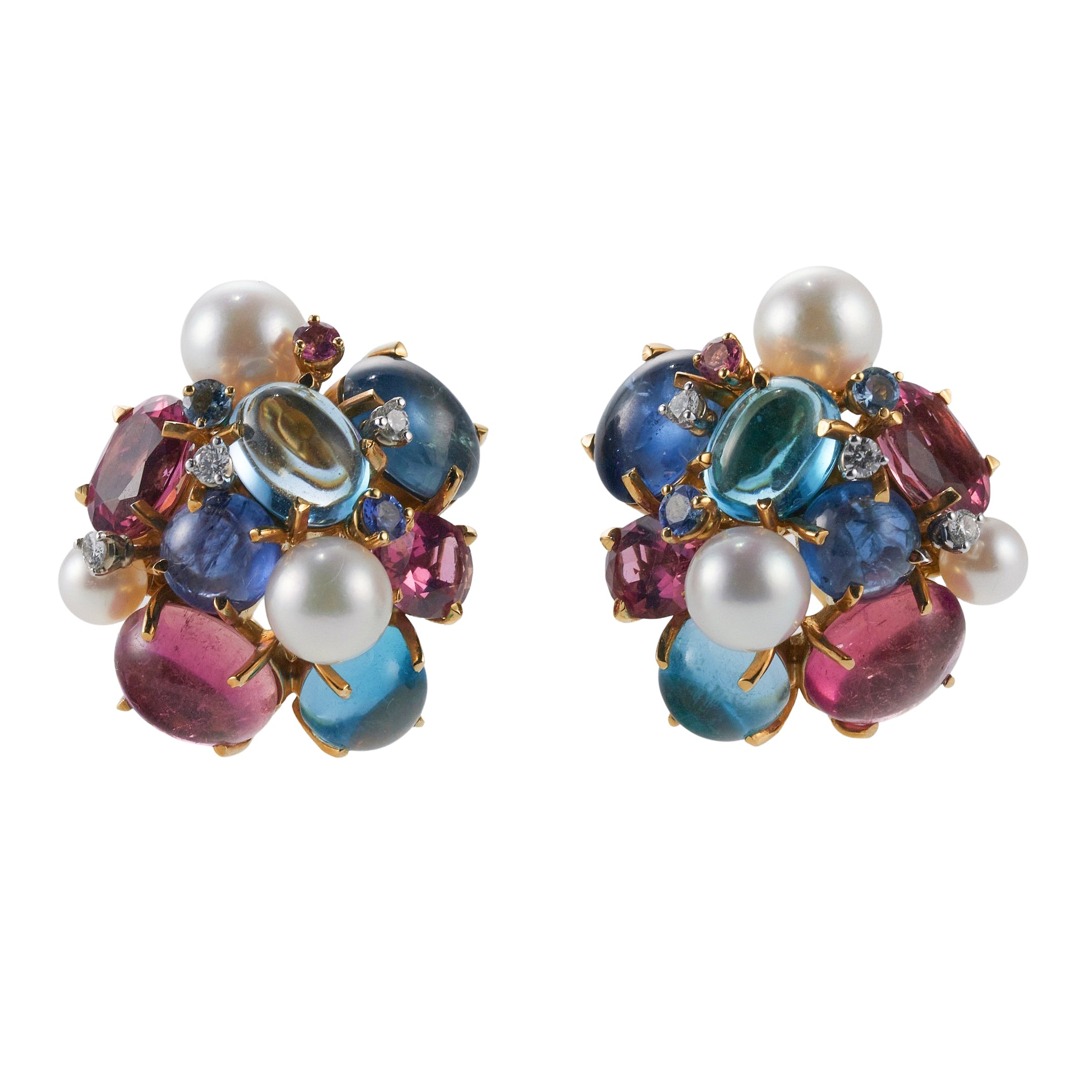 Seaman Schepps Bubble Diamond Pearl Tourmaline Sapphire Topaz Gold Earrings