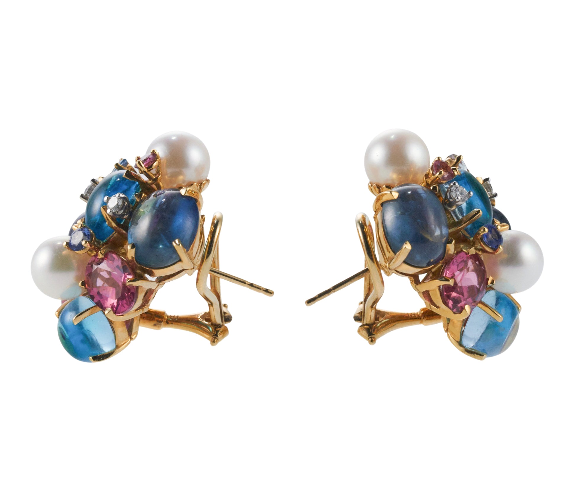 Seaman Schepps Bubble Diamond Pearl Tourmaline Sapphire Topaz Gold Earrings