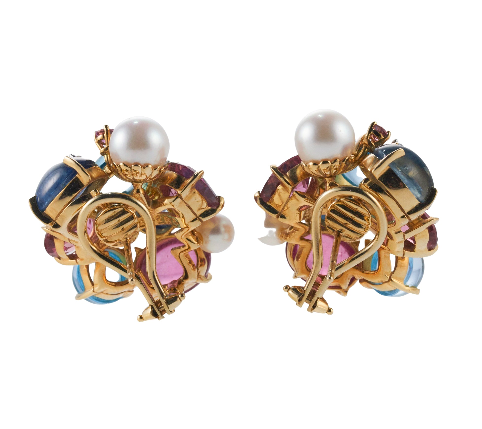 Seaman Schepps Bubble Diamond Pearl Tourmaline Sapphire Topaz Gold Earrings