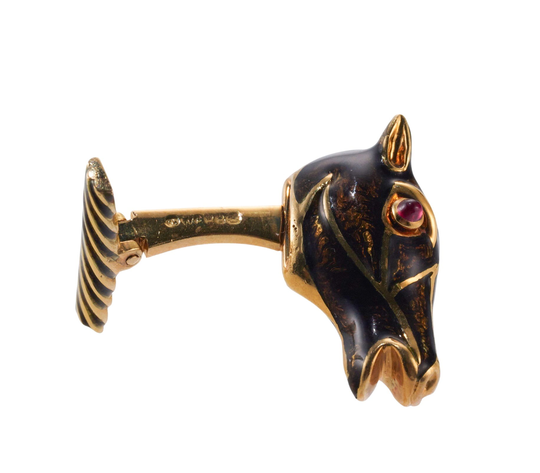 David Webb Ruby Enamel Gold Horse Head Cufflinks