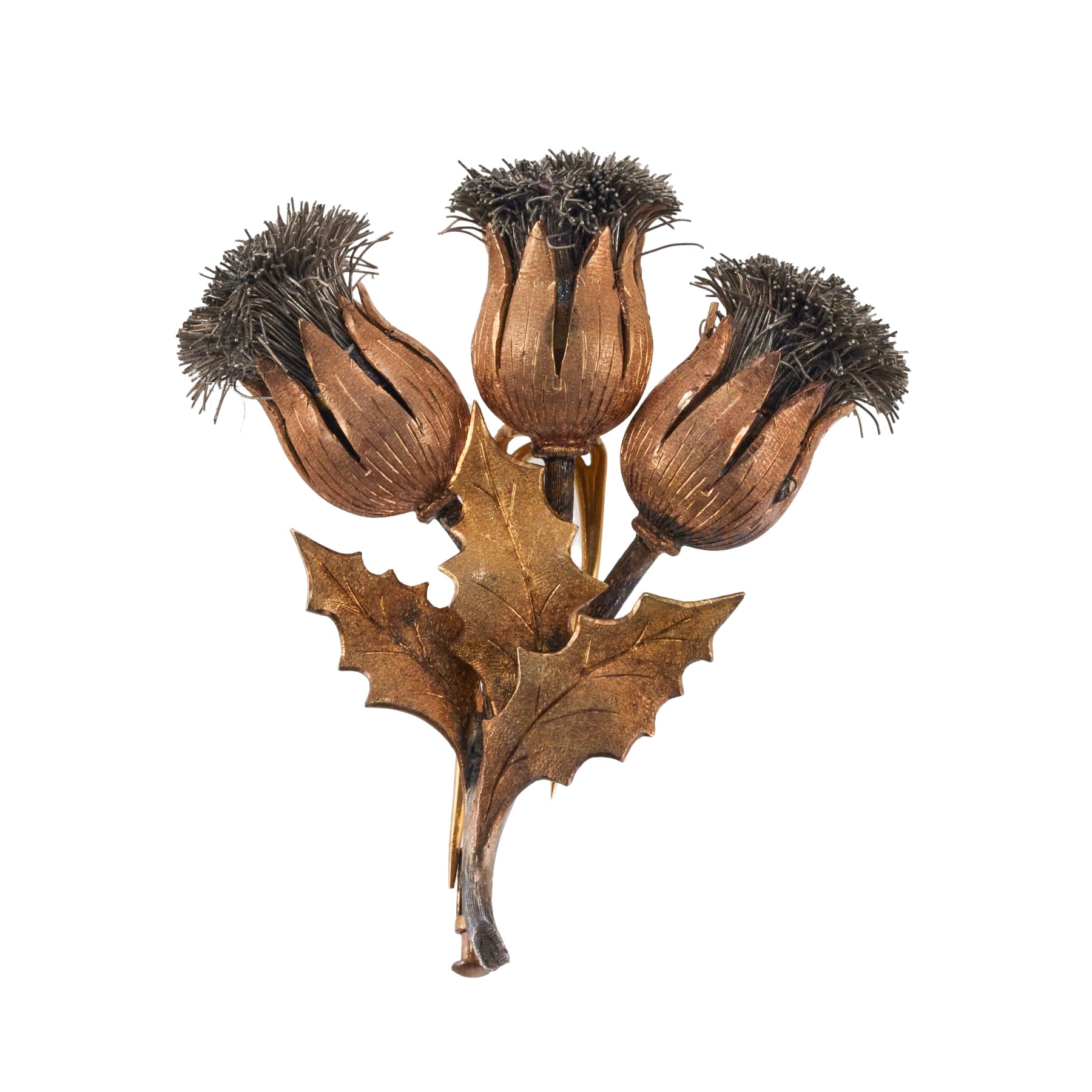 Buccellati Thistle Tri Color Gold Brooch