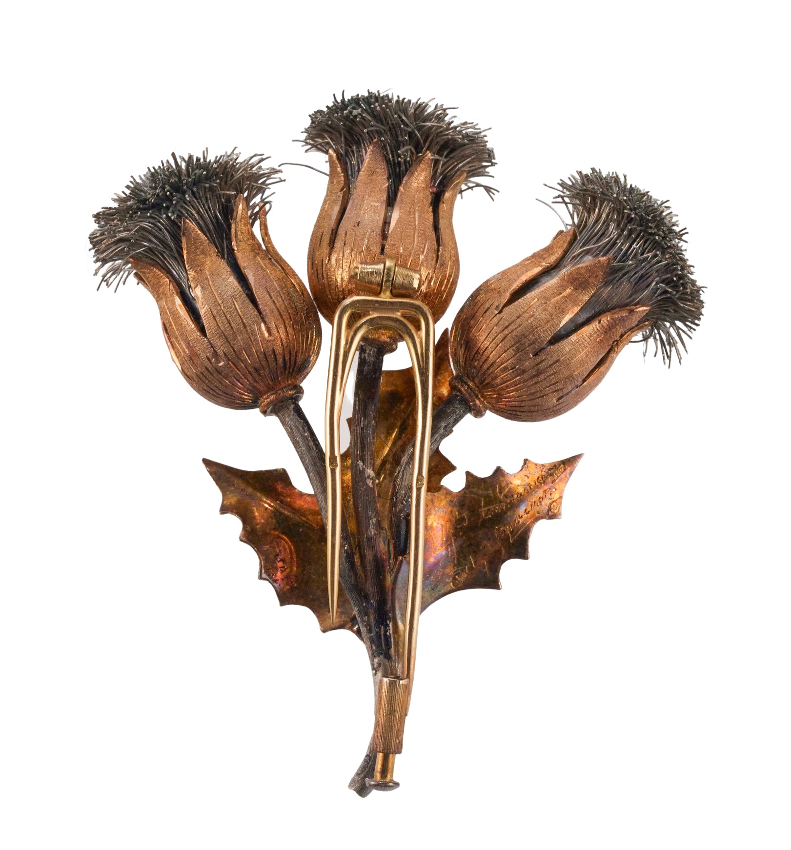 Buccellati Thistle Tri Color Gold Brooch