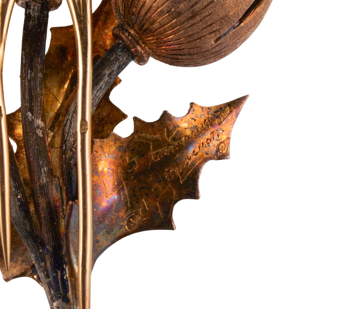Buccellati Thistle Tri Color Gold Brooch