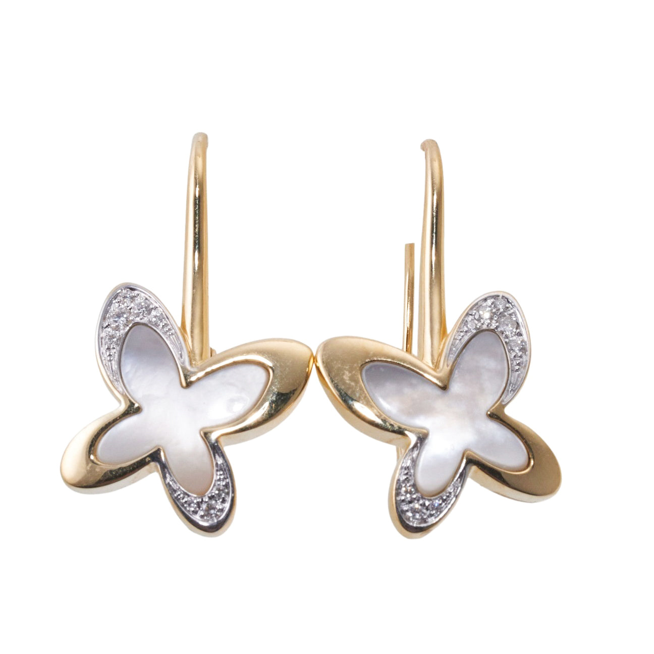 Mimi Milano Freevola Diamond Mother of Pearl Gold Butterfly Earrings