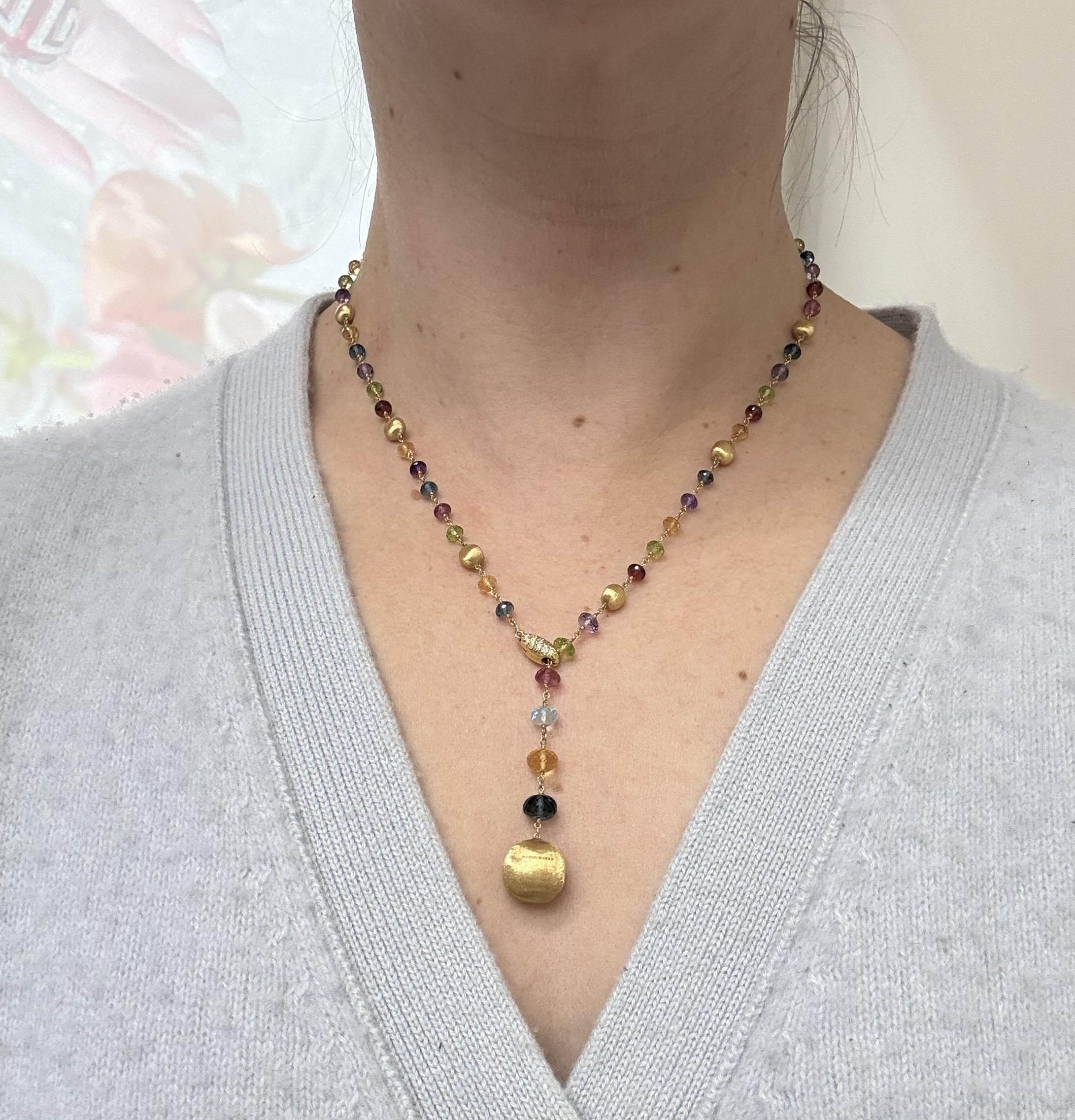 Marco Bicego Africa Gemstone Diamond Gold Lariat Necklace