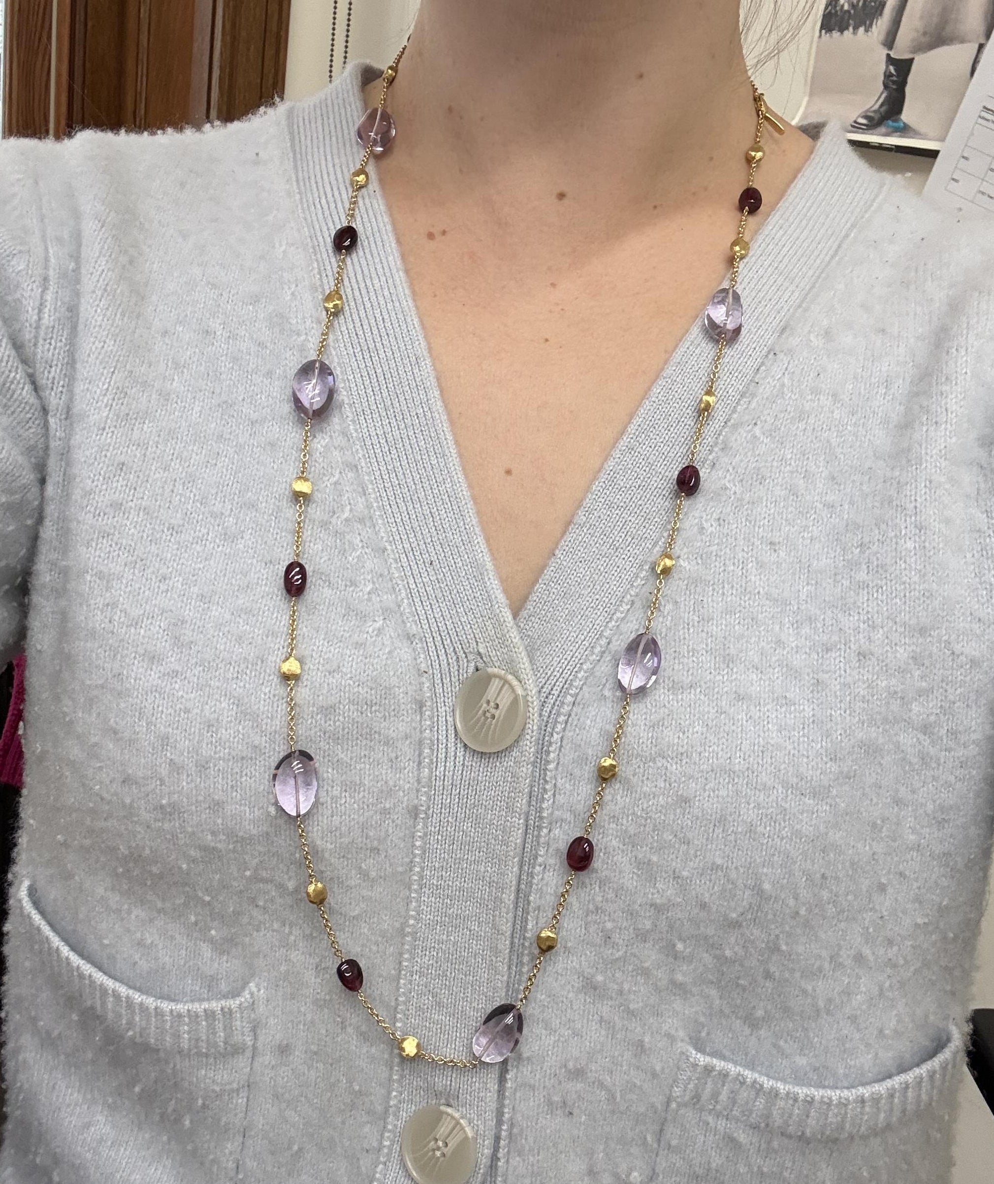 Marco Bicego Confetti Gemme Rhodolite Amethyst Gold Long Necklace