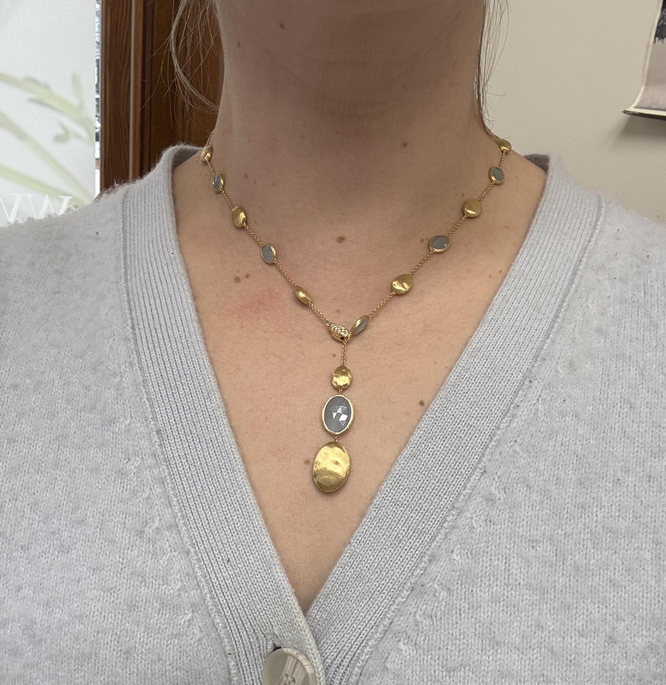 Marco Bicego Siviglia Aquamarine Diamond Gold Lariat Necklace