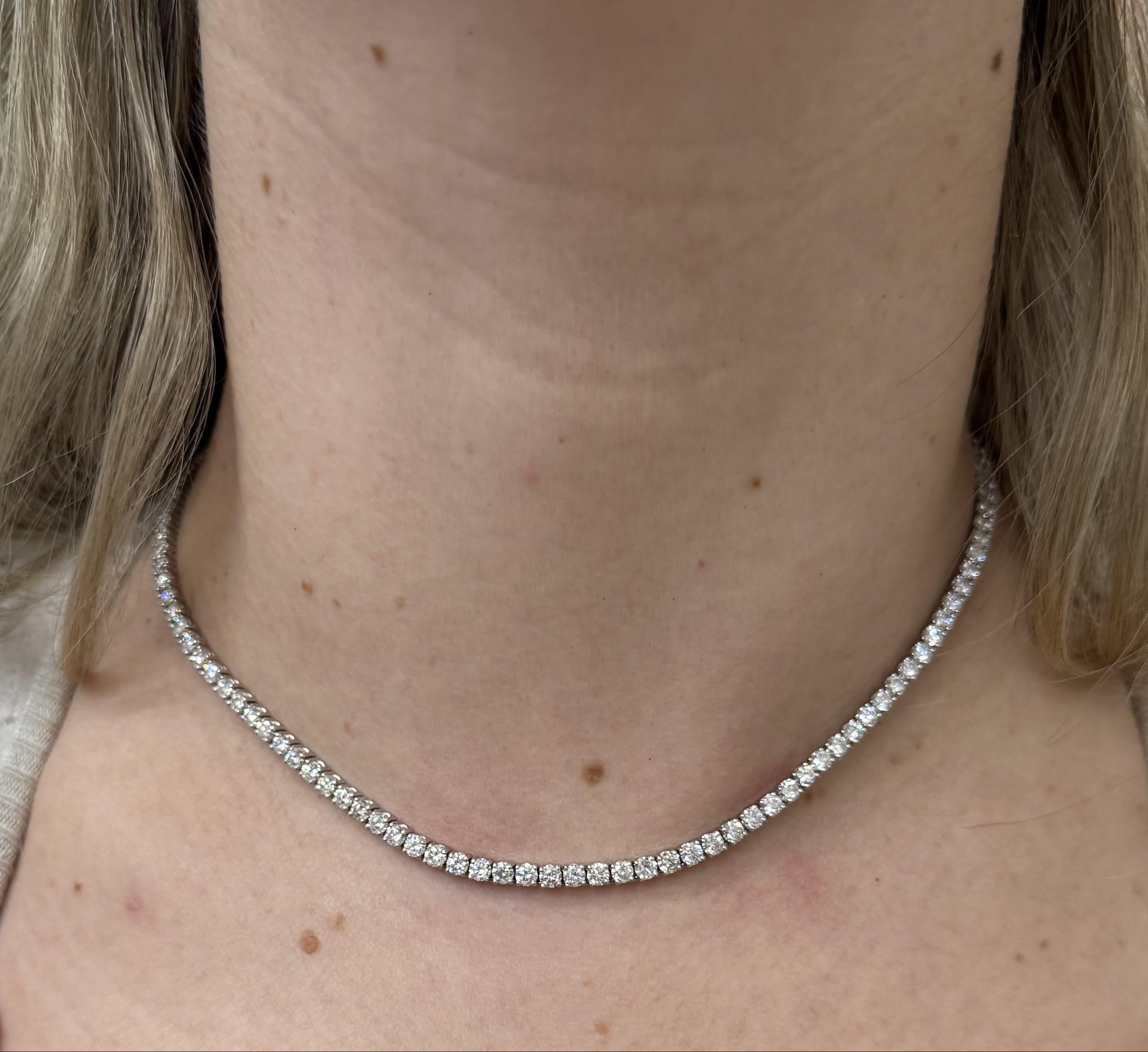 12.45 Carat Diamond Gold Tennis Necklace