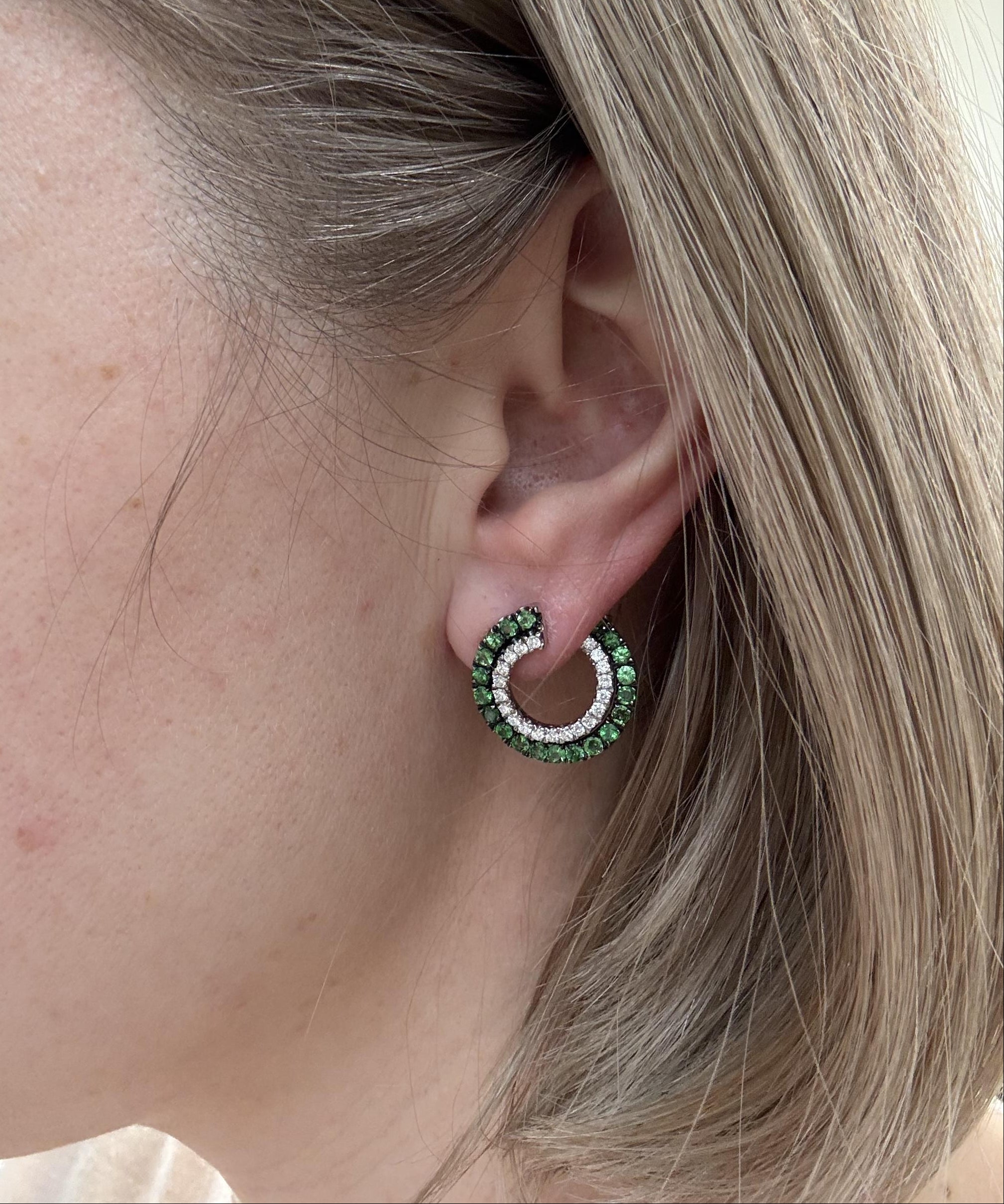Modern Tsavorite Garnet Diamond Gold Earrings