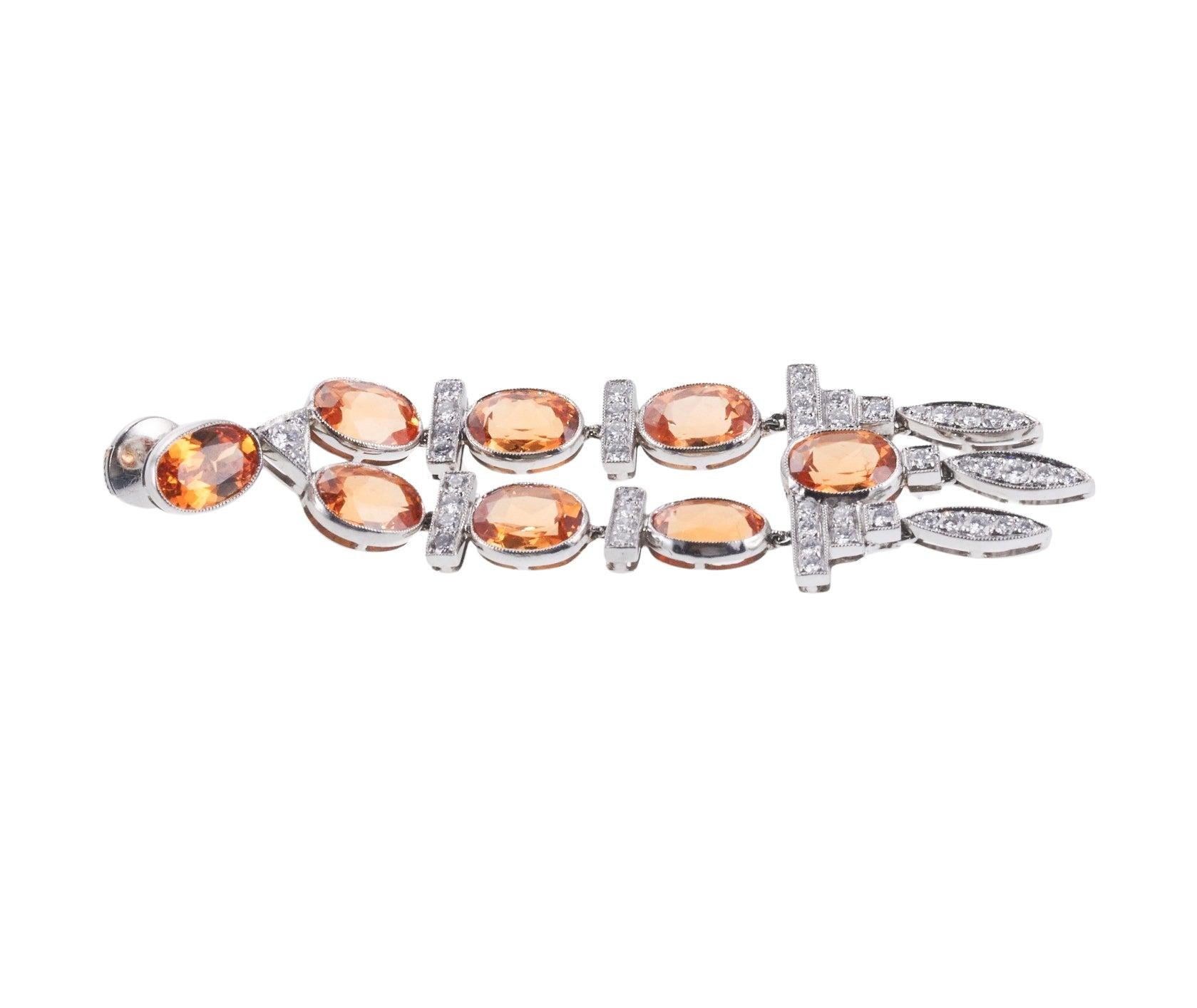 Platinum Diamond Spessartite Garnet Chandelier Earrings