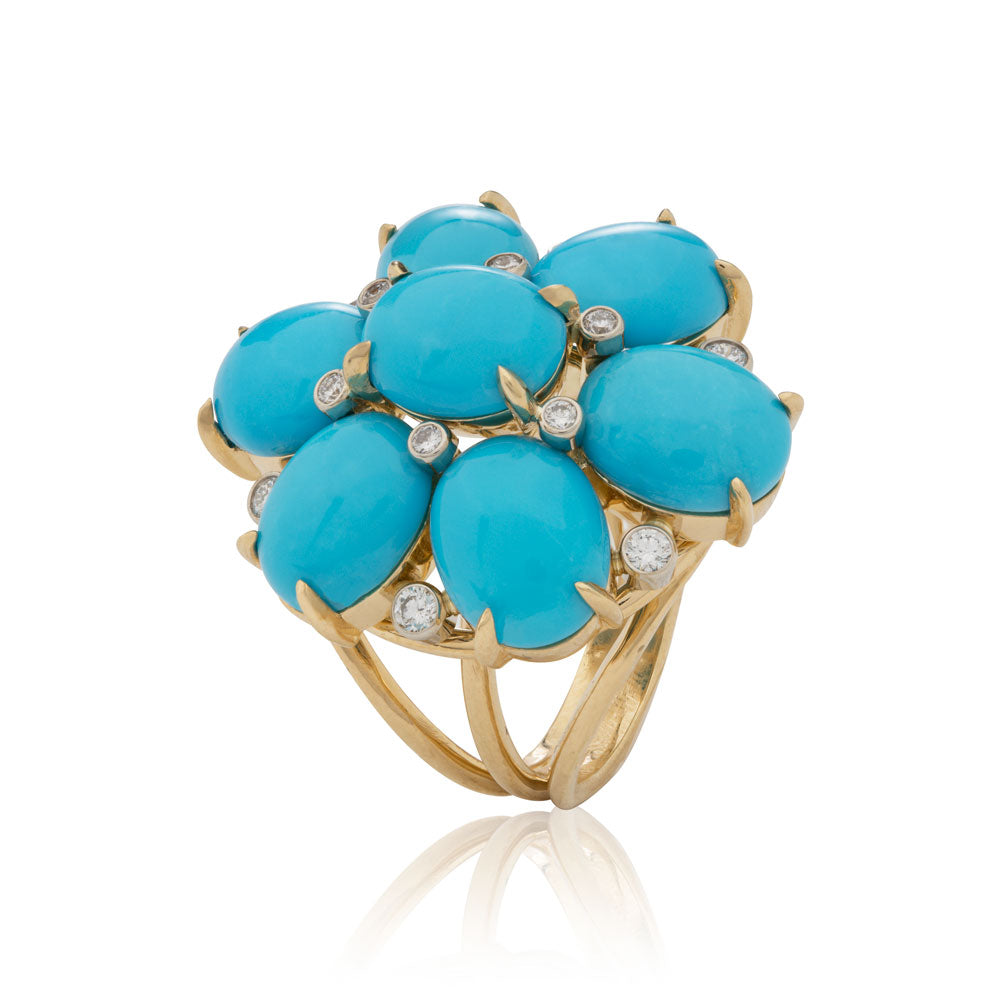Aletto Brothers Gold Diamond Turquoise Buona Fortuna Ring