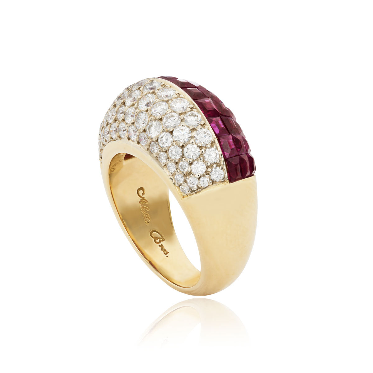Aletto Brothers Gold Ruby Diamond Invisible Set Ring