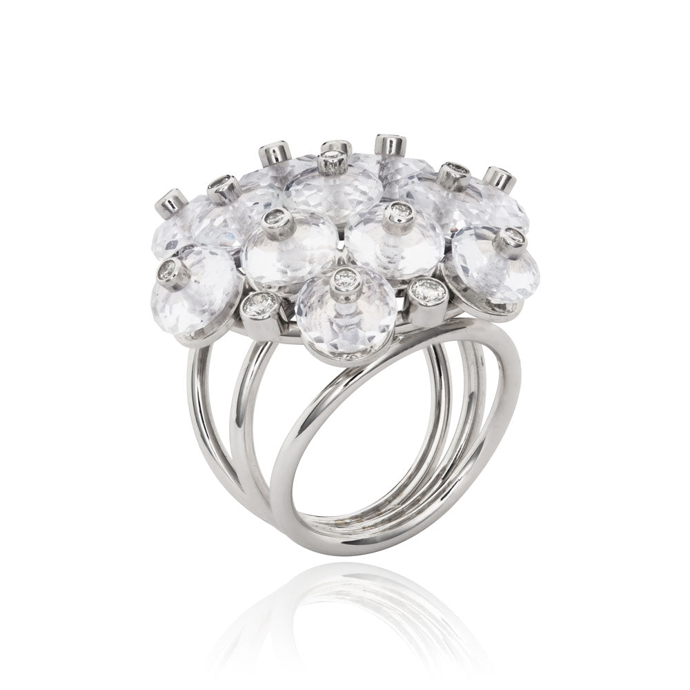 Aletto Brothers Gold Diamond Crystal Rose Bianche Ring