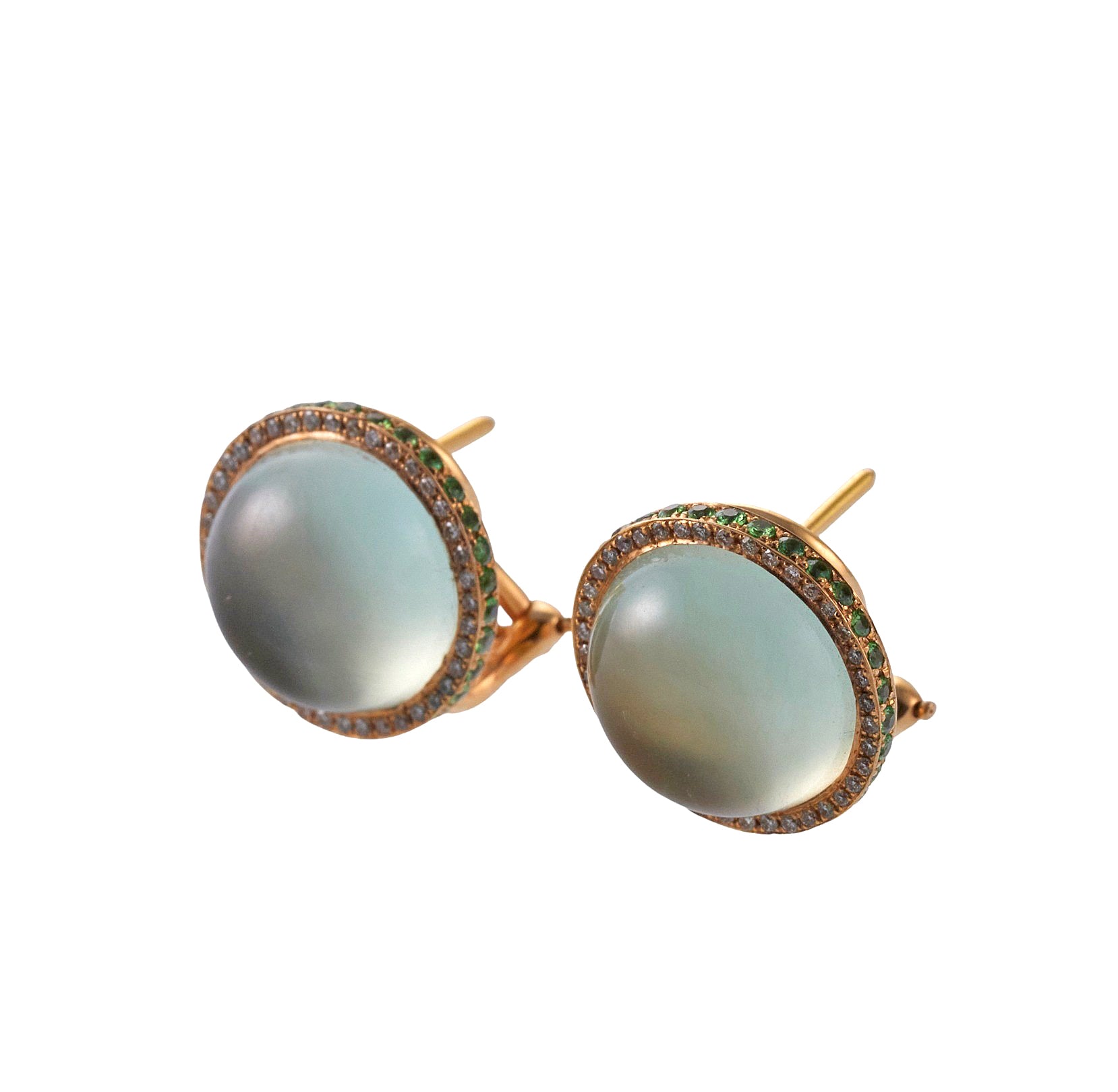 Modern Gold Diamond Prasiolite Tsavorite Earrings