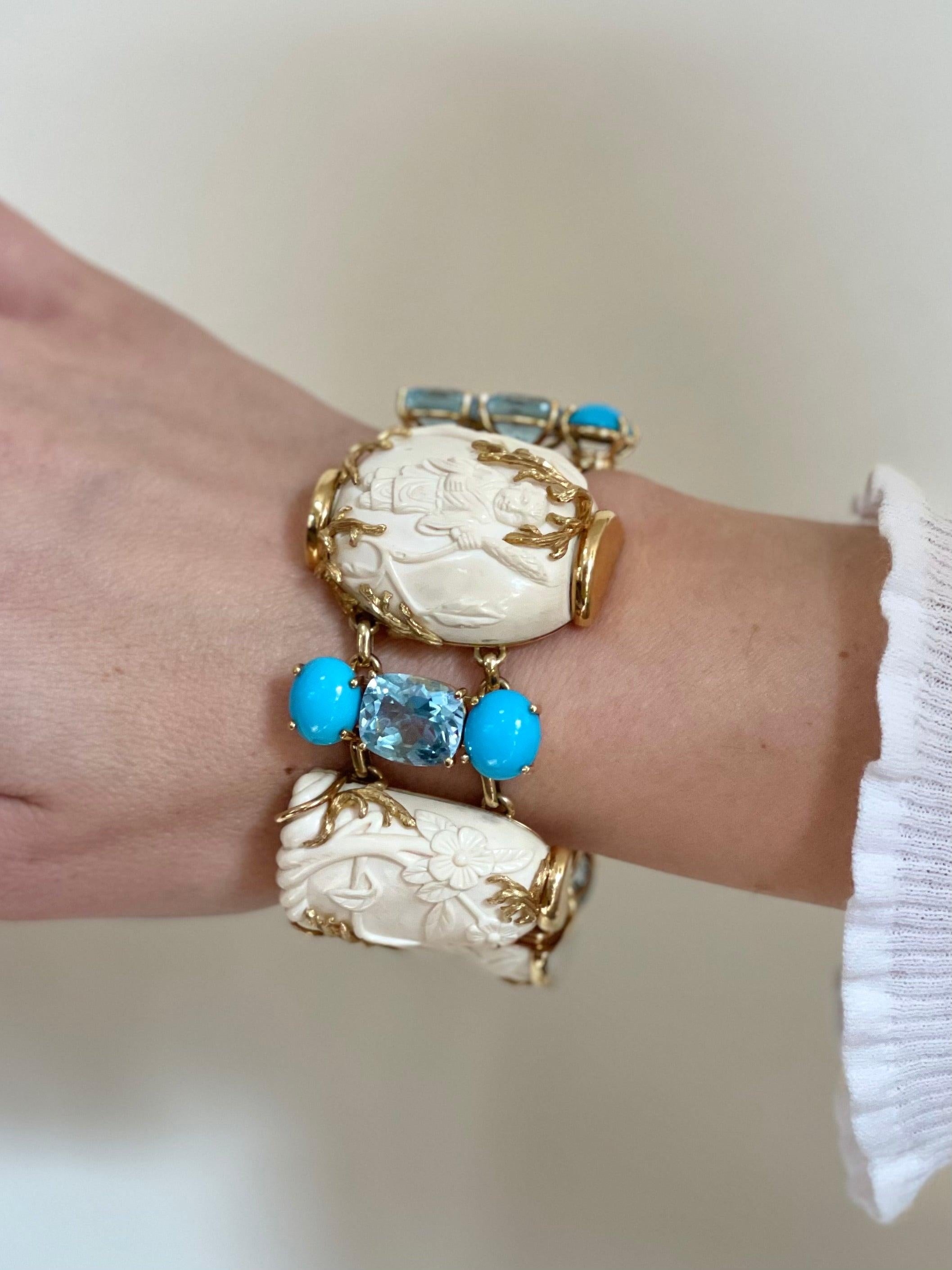Seaman Schepps Blue Topaz Turquoise Gold Snuff Bottle Bracelet