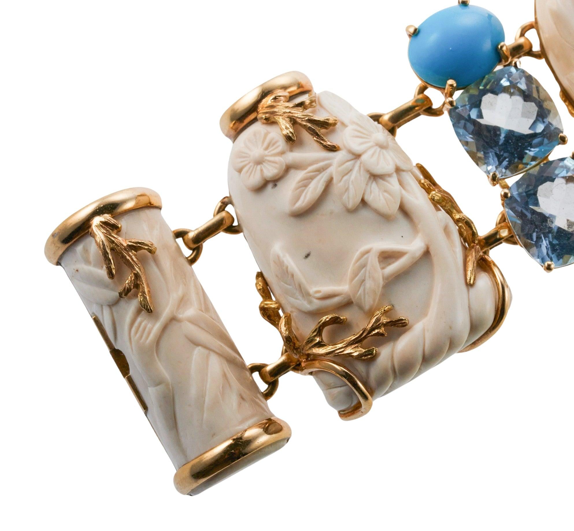 Seaman Schepps Blue Topaz Turquoise Gold Snuff Bottle Bracelet