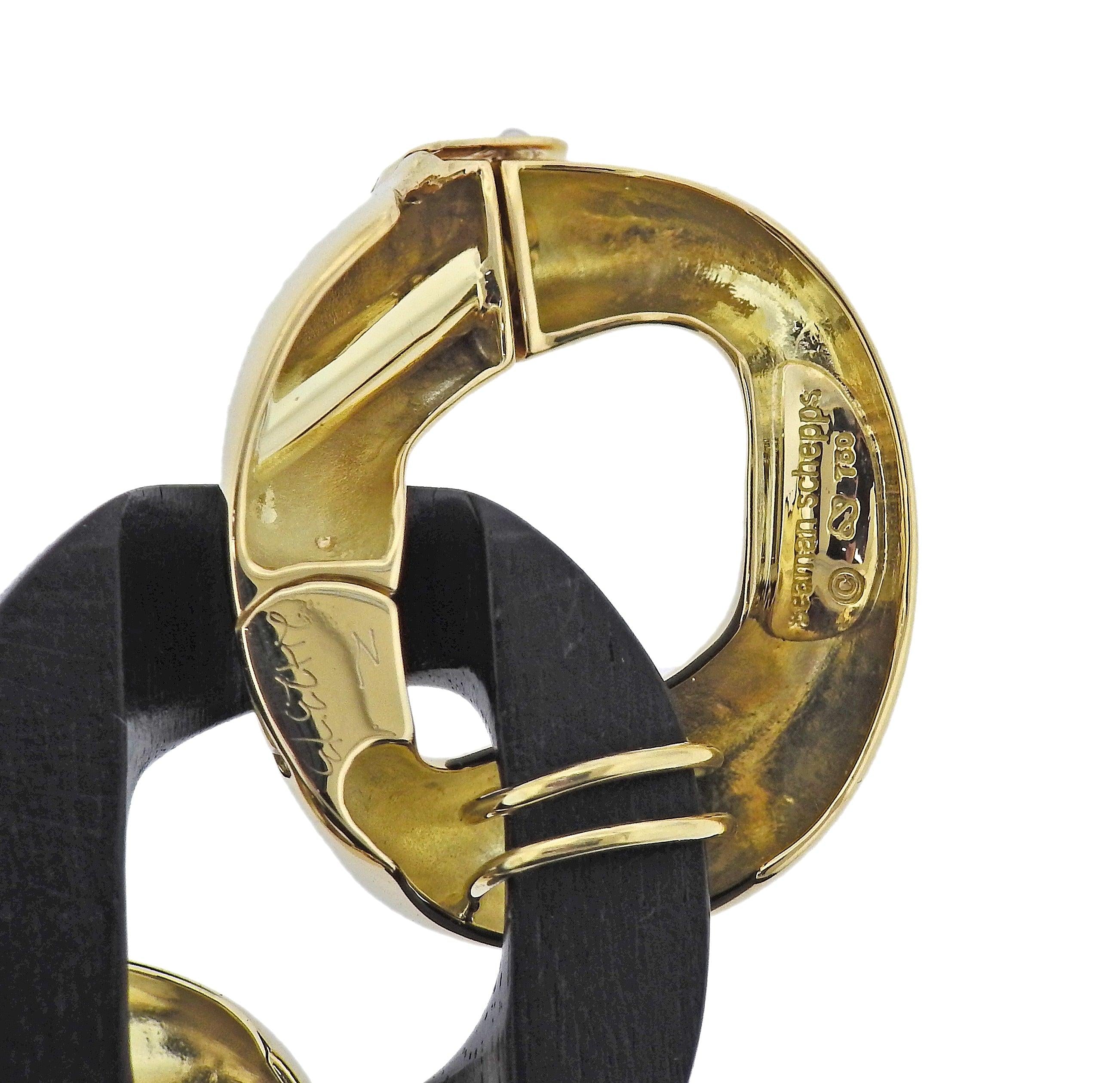 Seaman Schepps Gold Ebony Wood Large Link Bracelet