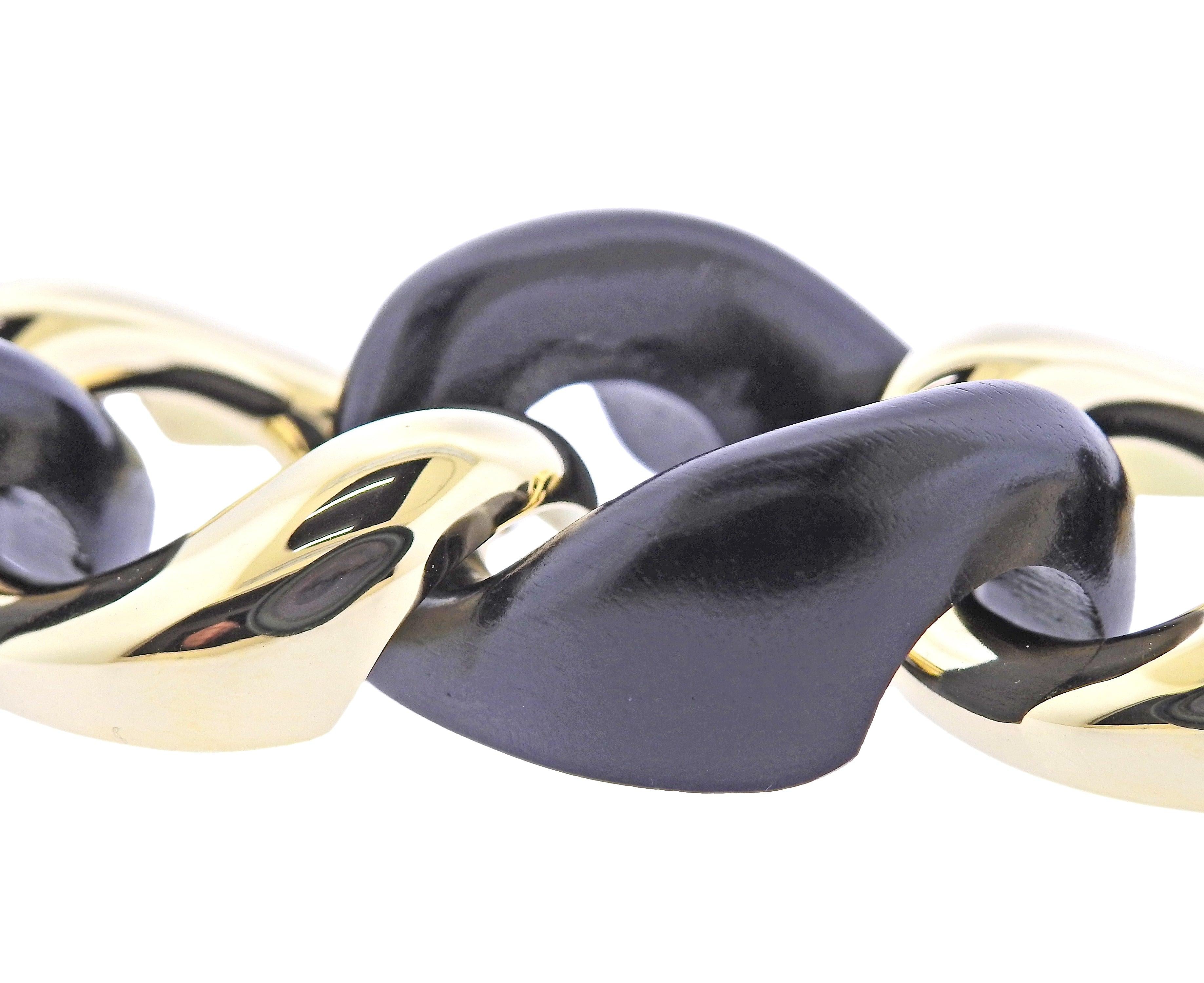 Seaman Schepps Gold Ebony Wood Large Link Bracelet