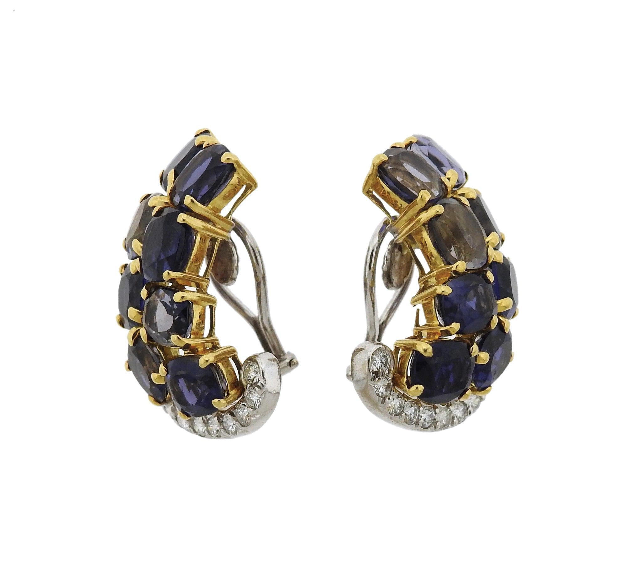 Seaman Schepps Iolite Diamond Gold Earrings