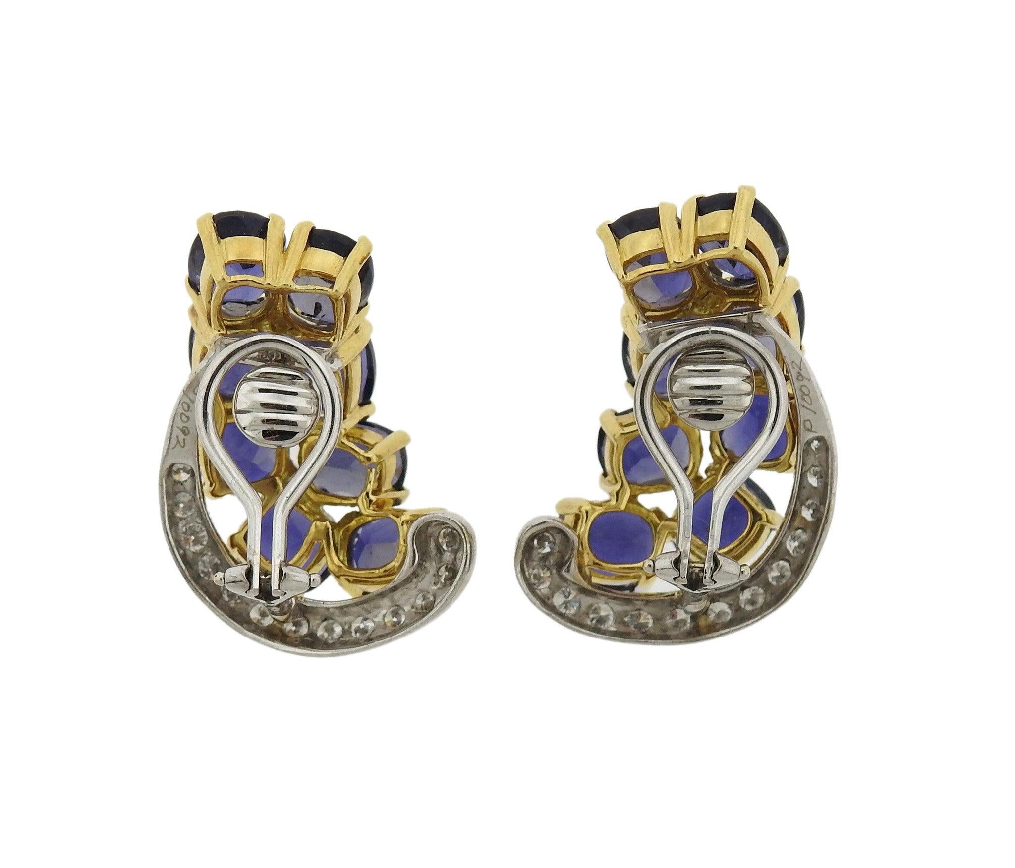 Seaman Schepps Iolite Diamond Gold Earrings