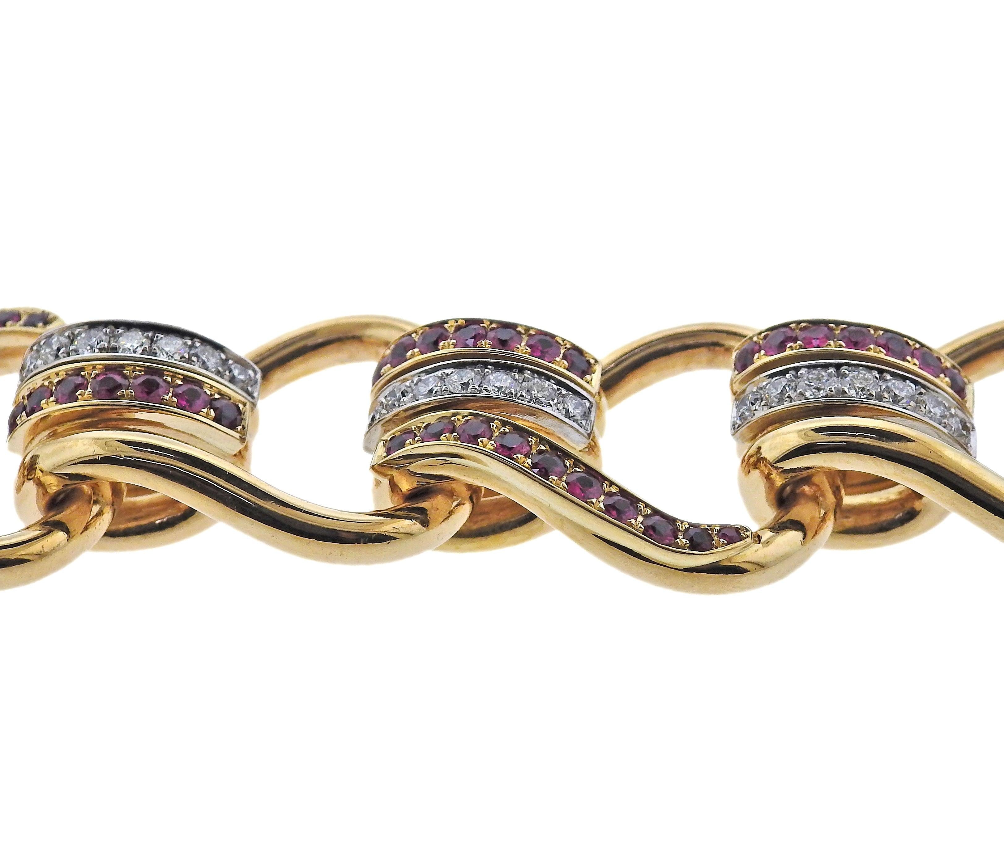 Seaman Schepps Mousetrap Ruby Diamond Gold Bracelet