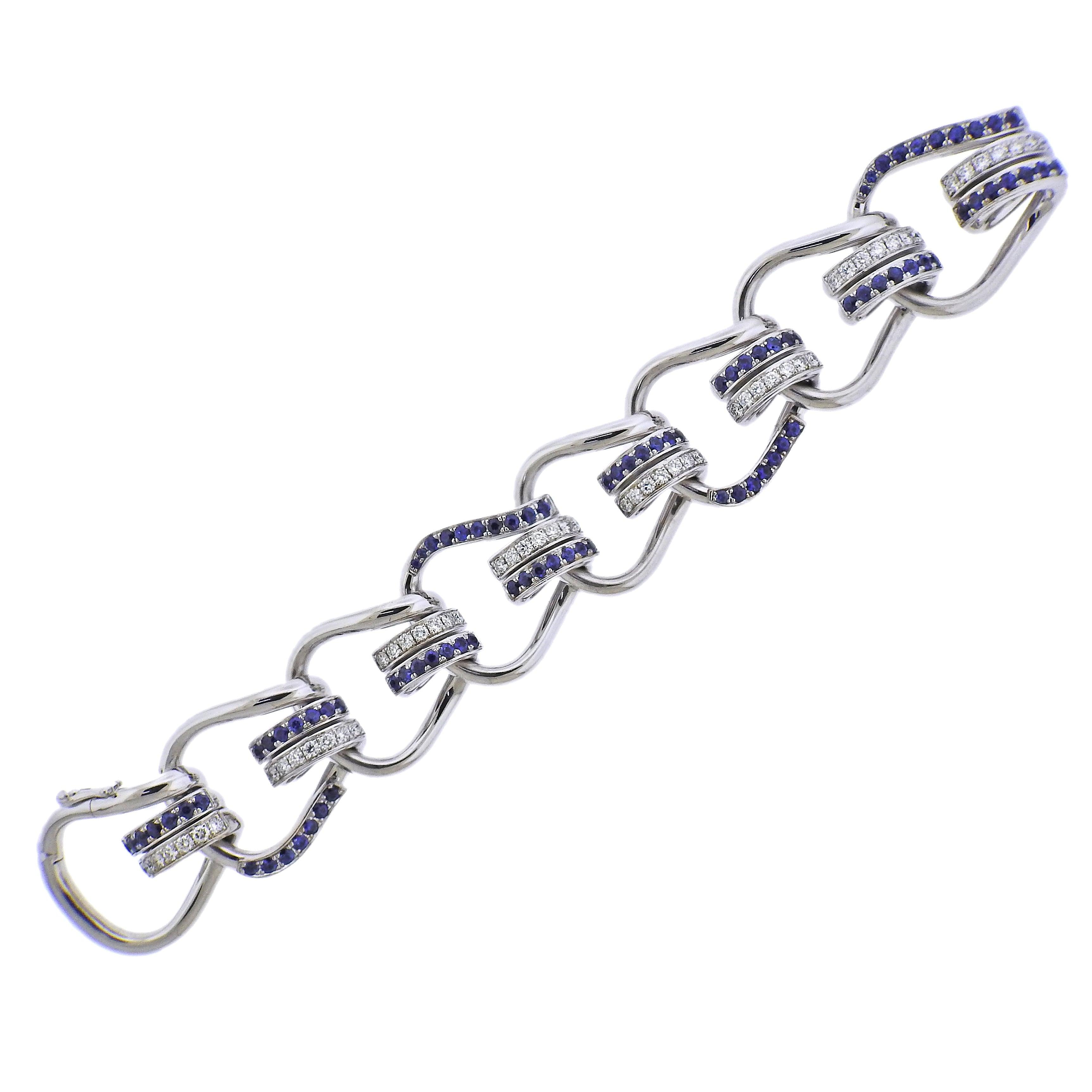 Seaman Schepps Mousetrap Sapphire Diamond Gold Bracelet