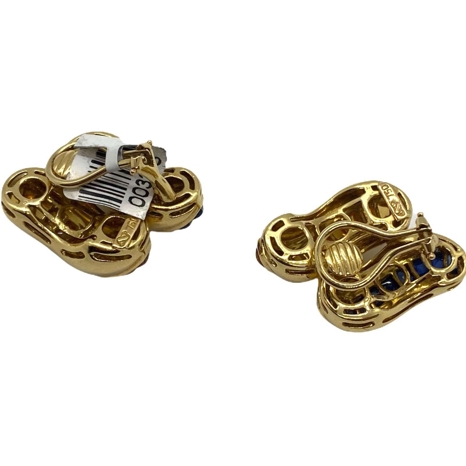 Seaman Schepps Sugarloaf Cut Sapphire Citrine 18K Gold Earrings