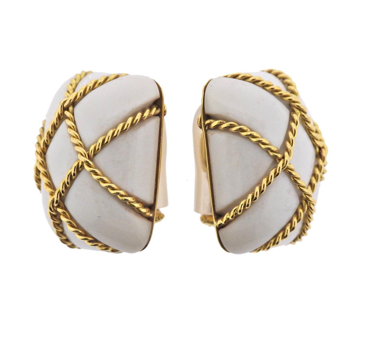 Seaman Schepps White Coral Gold Cage Earrings