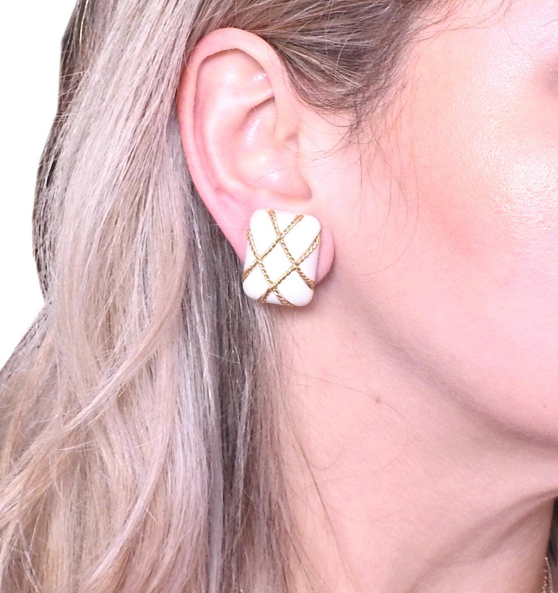 Seaman Schepps White Coral Gold Cage Earrings