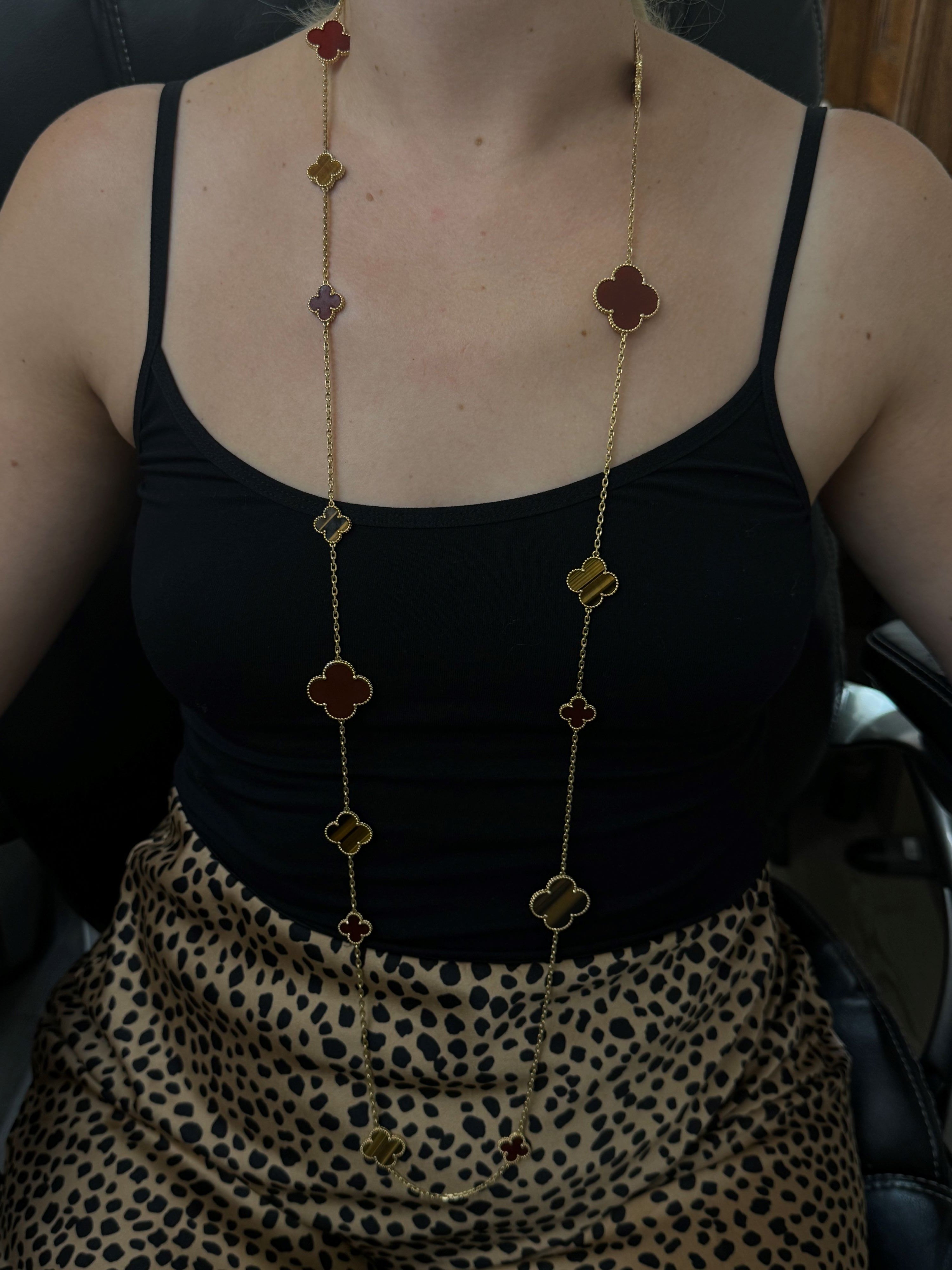 Van Cleef & Arpels Magic Alhambra Carnelian Tiger's Eye 16 Motif Necklace
