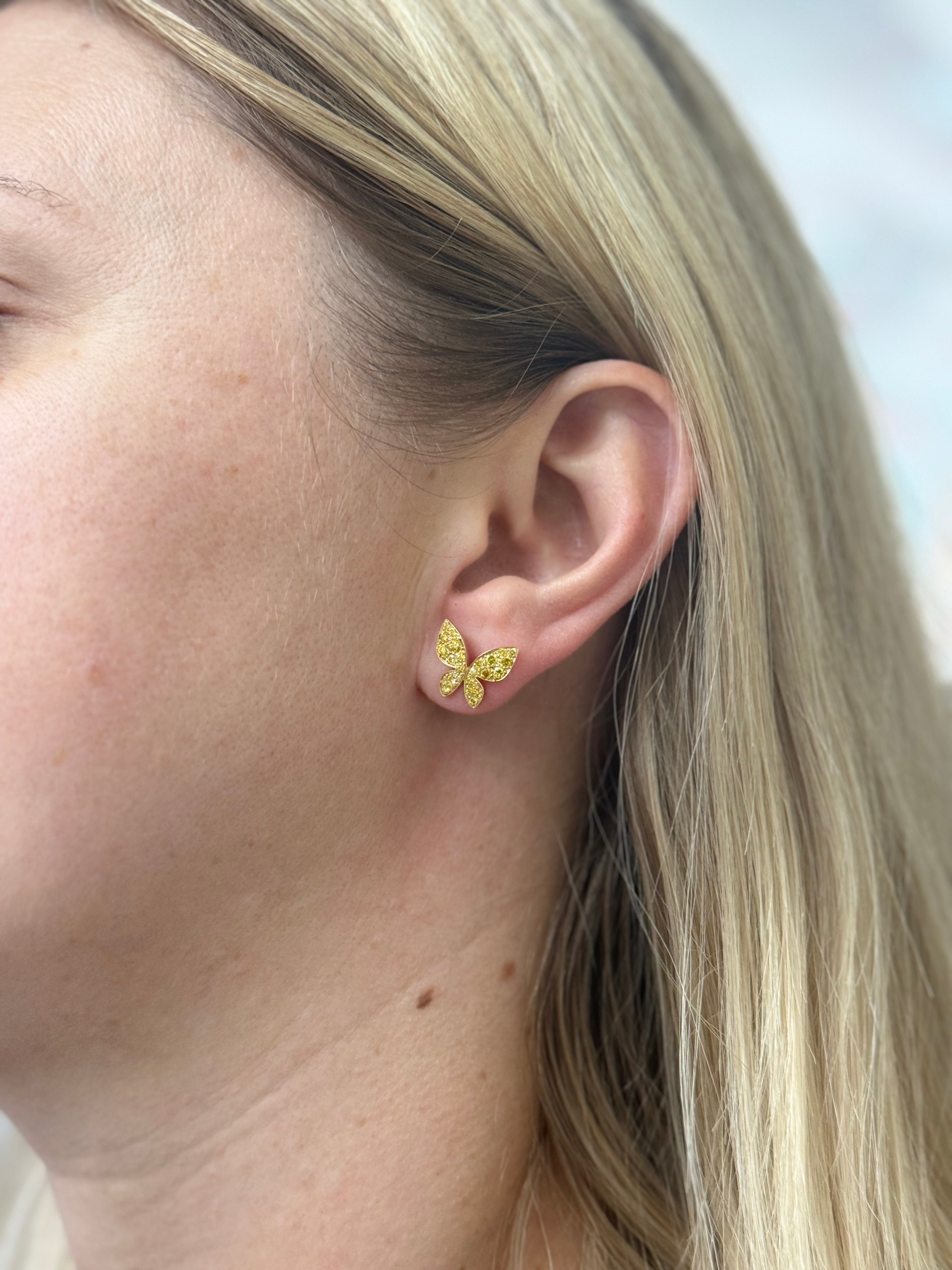 Mimi Milano Farfalla Yellow Diamond 18k Gold Large Butterfly Earrings