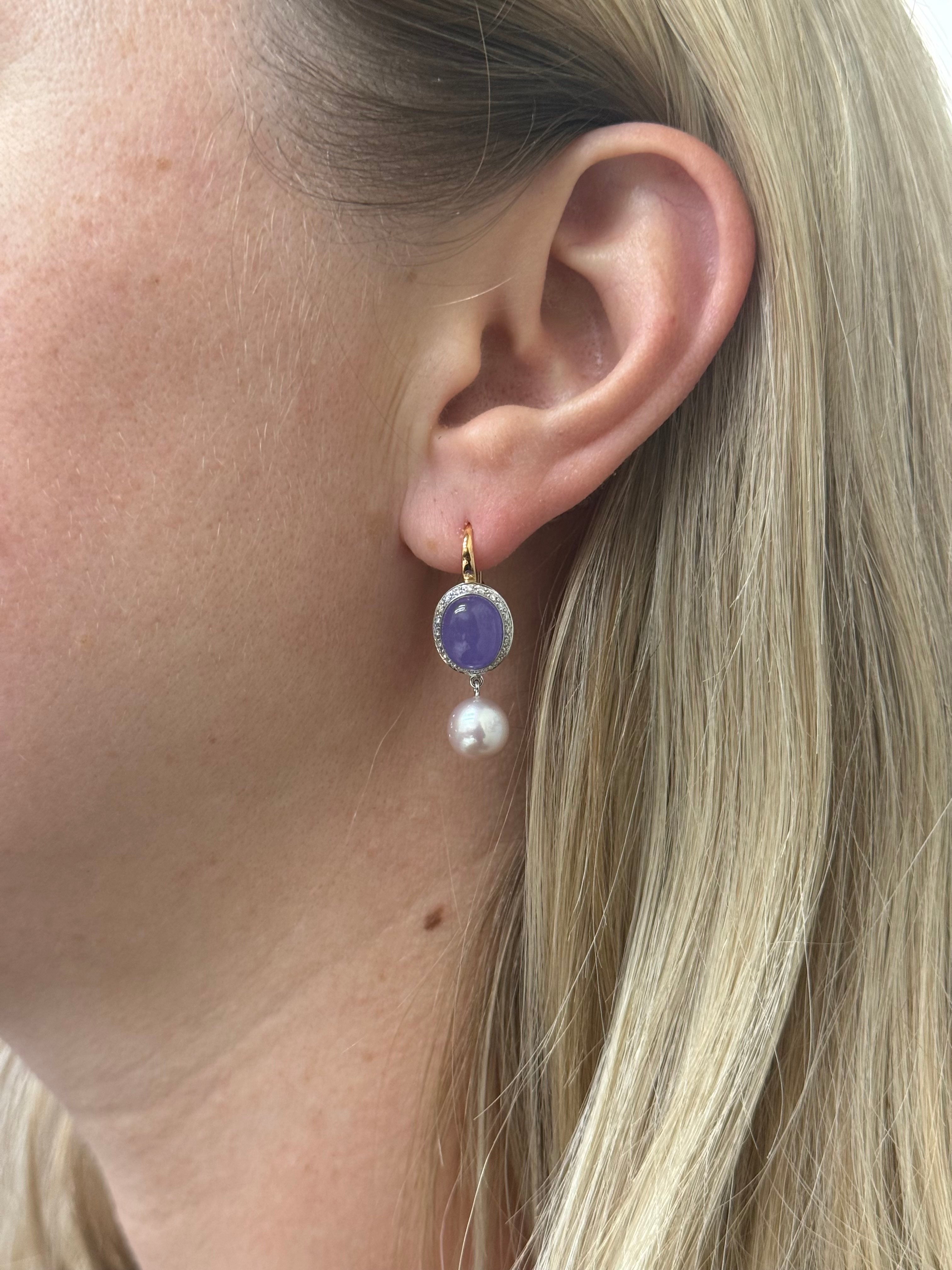 Mimi Milano Leela Lavender Jade Diamond Pearl 18k Gold Earrings