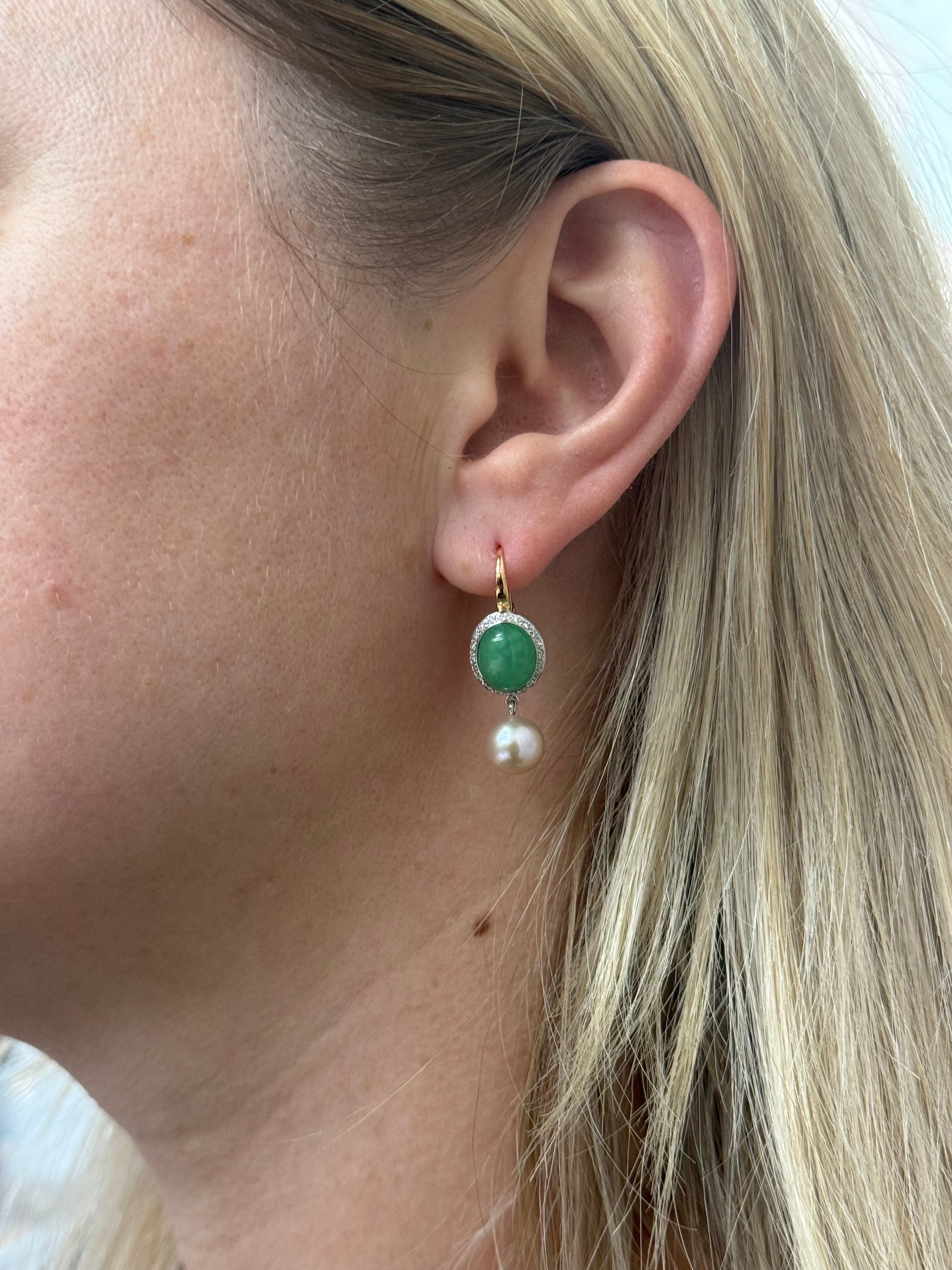 Mimi Milano Leela Jade Diamond Pearl 18k Gold Earrings