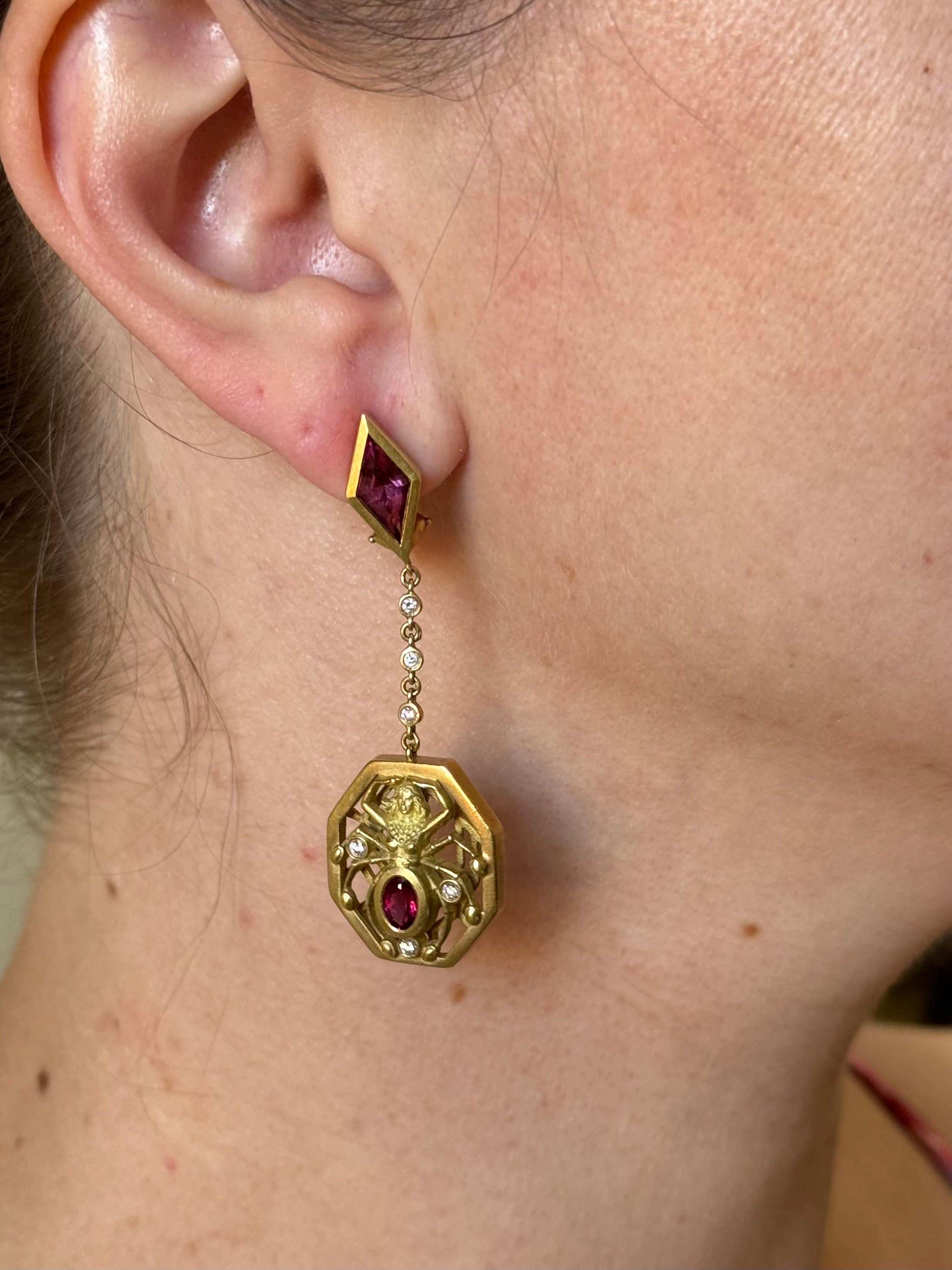 Kieselstein Cord Tourmaline Diamond Goddess Gold Drop Earrings