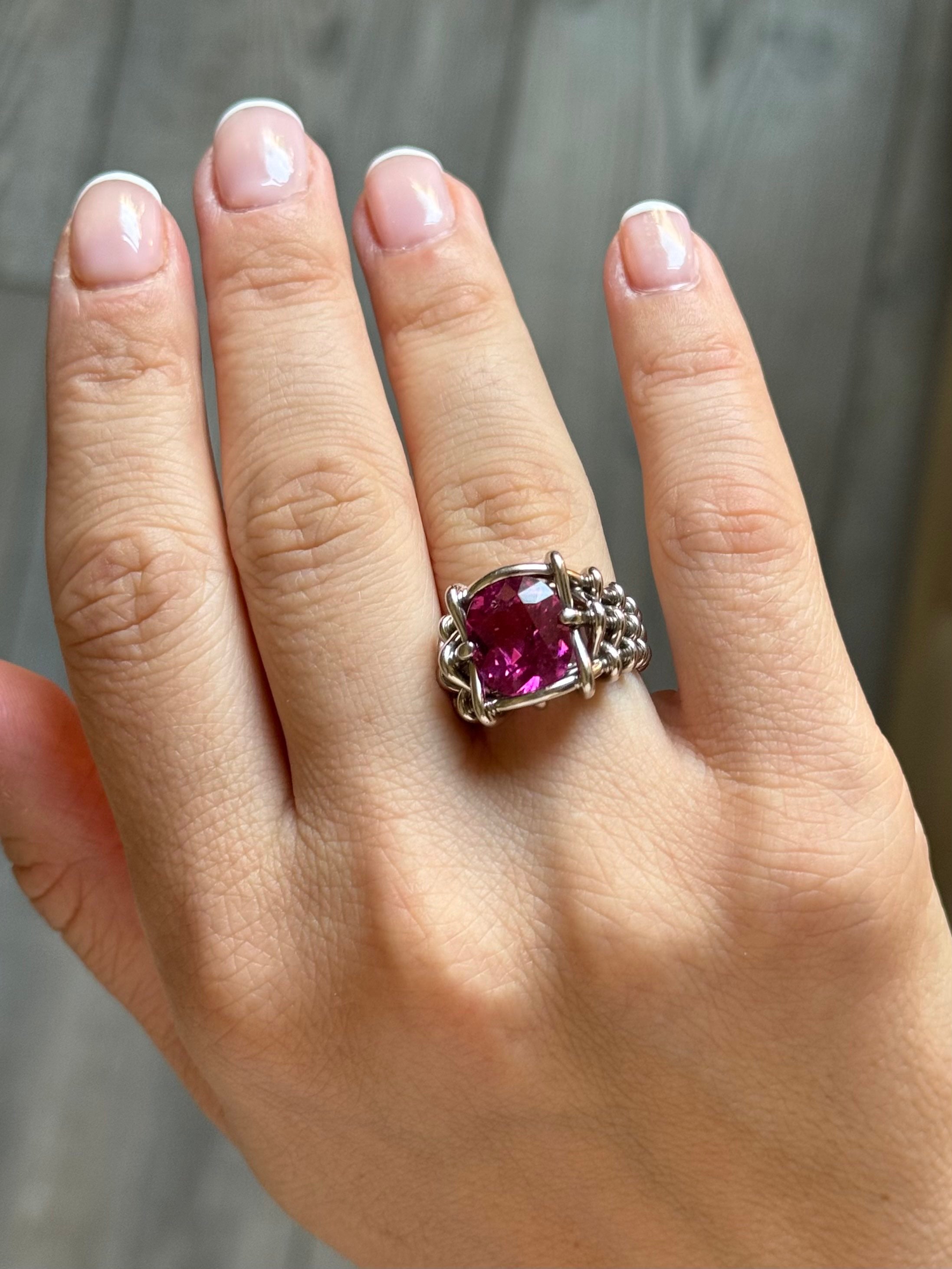 Verdura Pink Tourmaline Platinum Basketweave Ring
