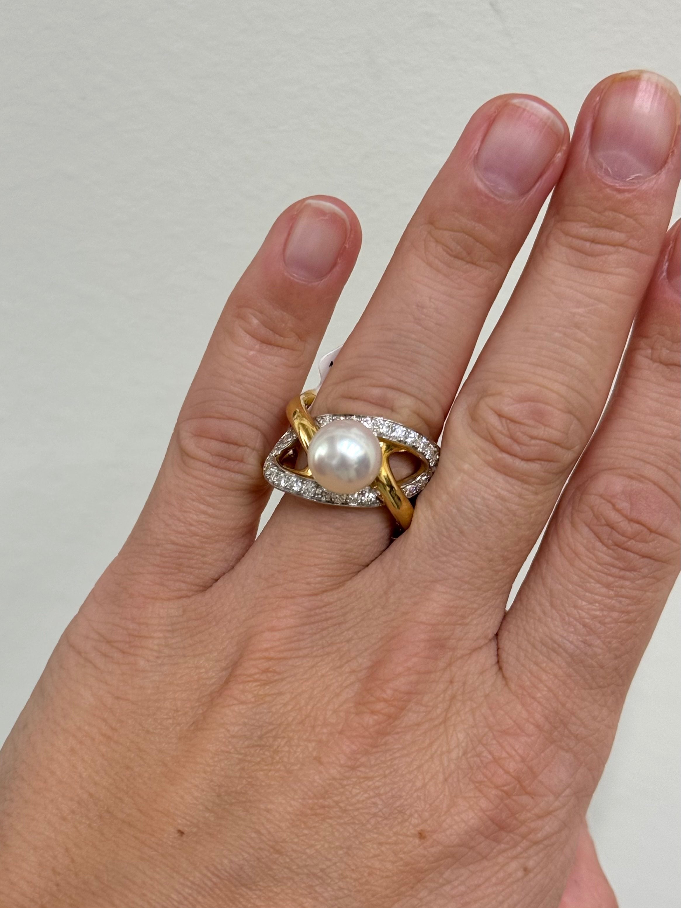 Assael Angela Cummings South Sea Pearl Diamond Sculpted Gold Ring
