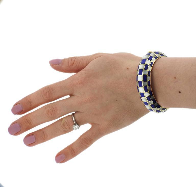 Tiffany & Co. Gold Blue Coral Mother of Pearl Bangle Bracelet