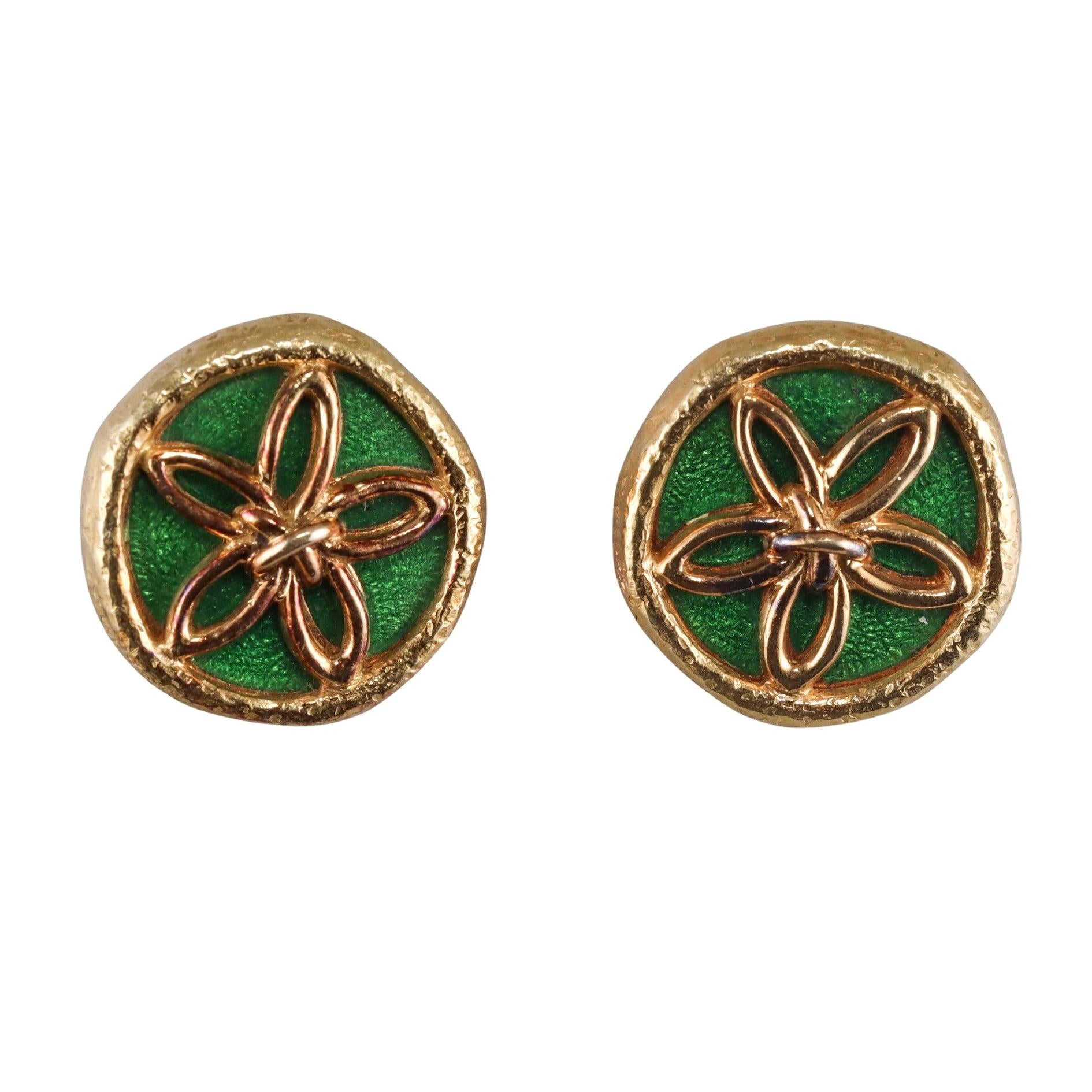 Tiffany & Co Schlumberger Gold Green Enamel Earrings