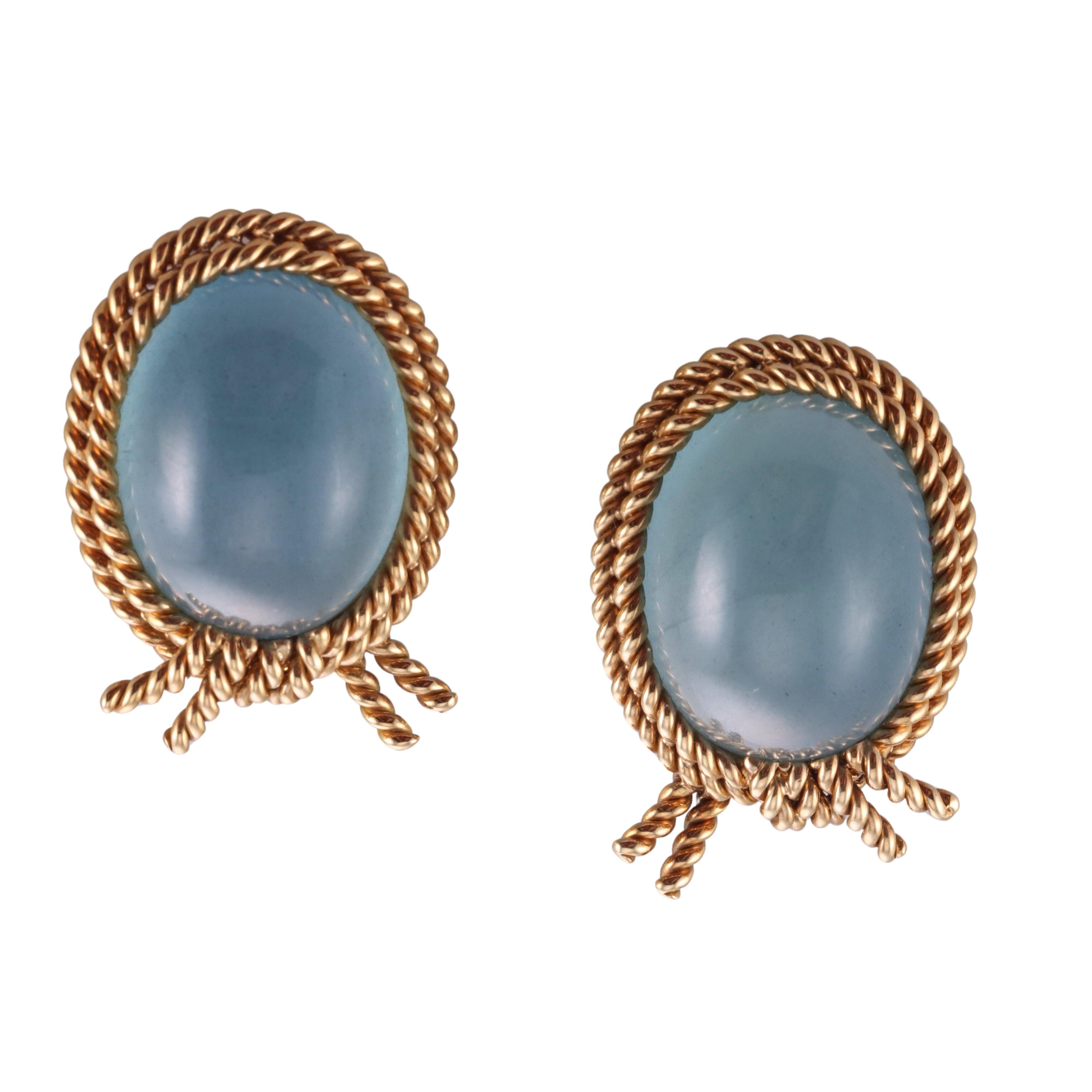 Verdura Aquamarine Gold Rope Earrings