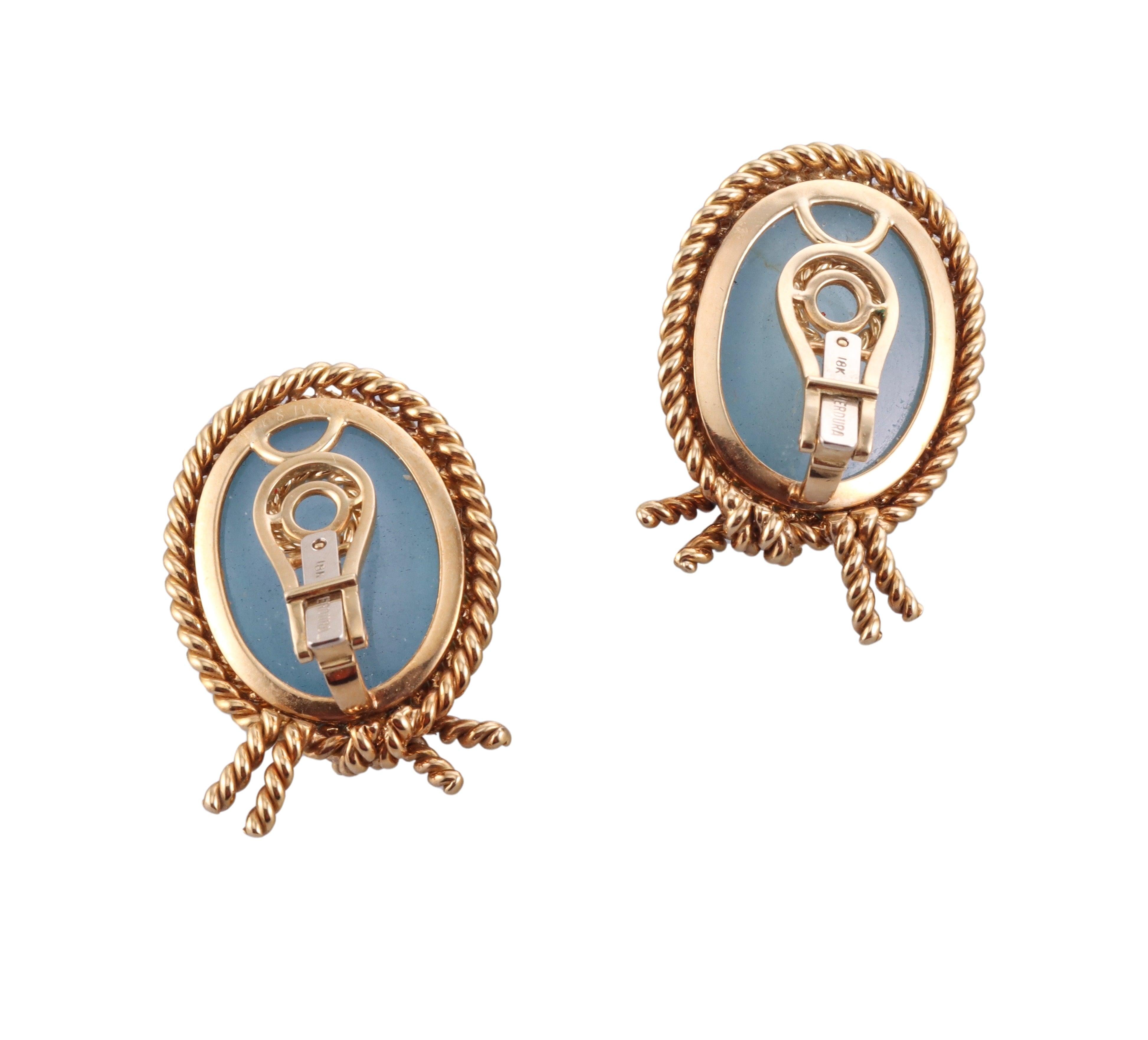 Verdura Aquamarine Gold Rope Earrings