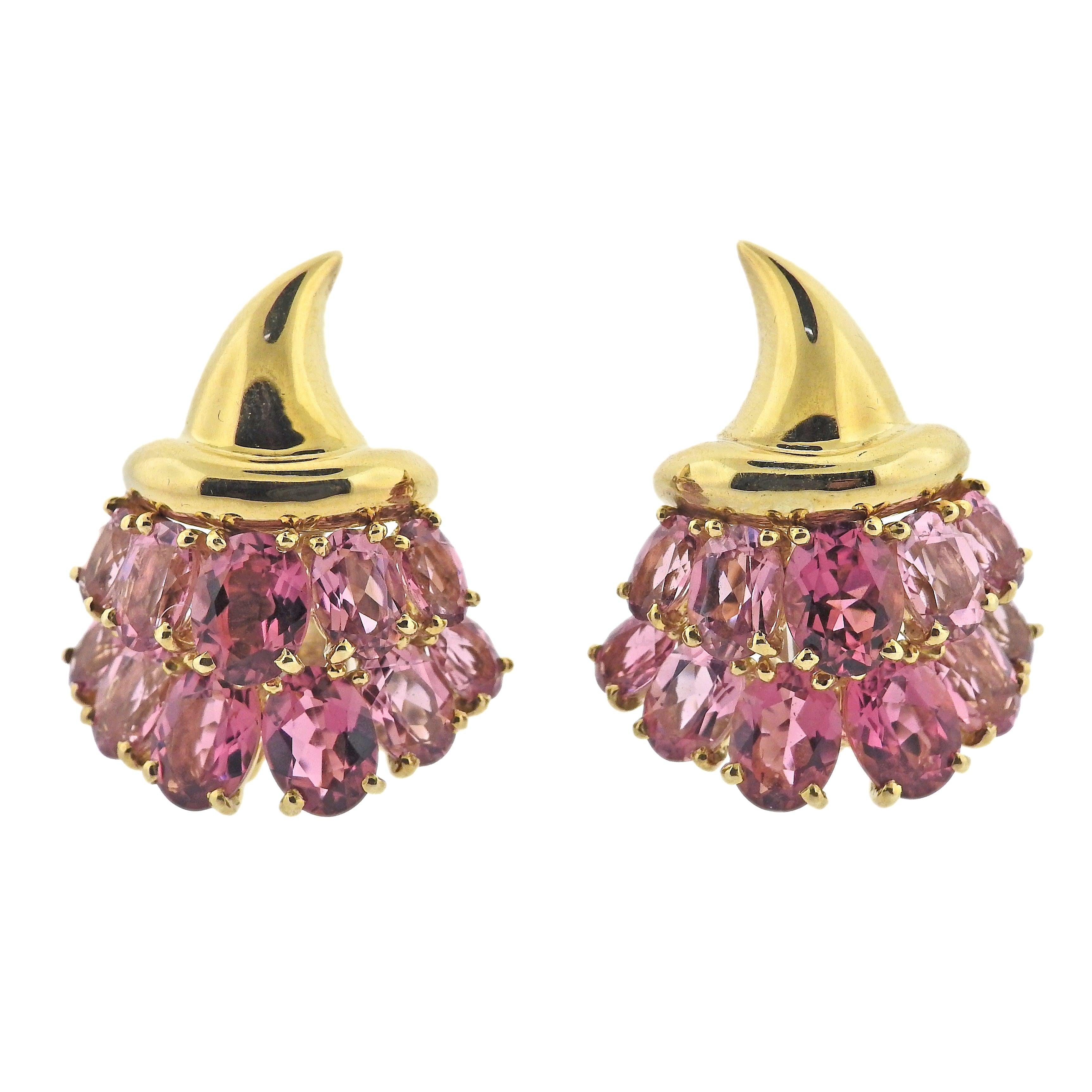Verdura Pink Tourmaline Gold Cornucopia Earrings